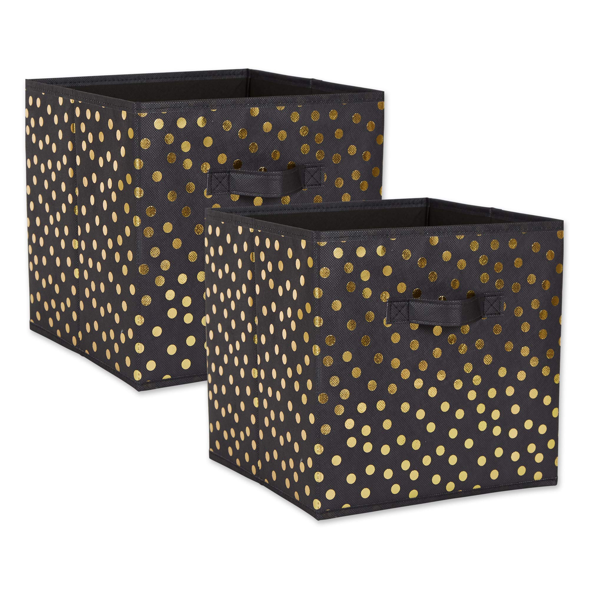 Dii Non Woven Storage Collection Polka Dot Collapsible Bin, Black & Gold, Small Set, 11X11X11 Cube, 2 Piece