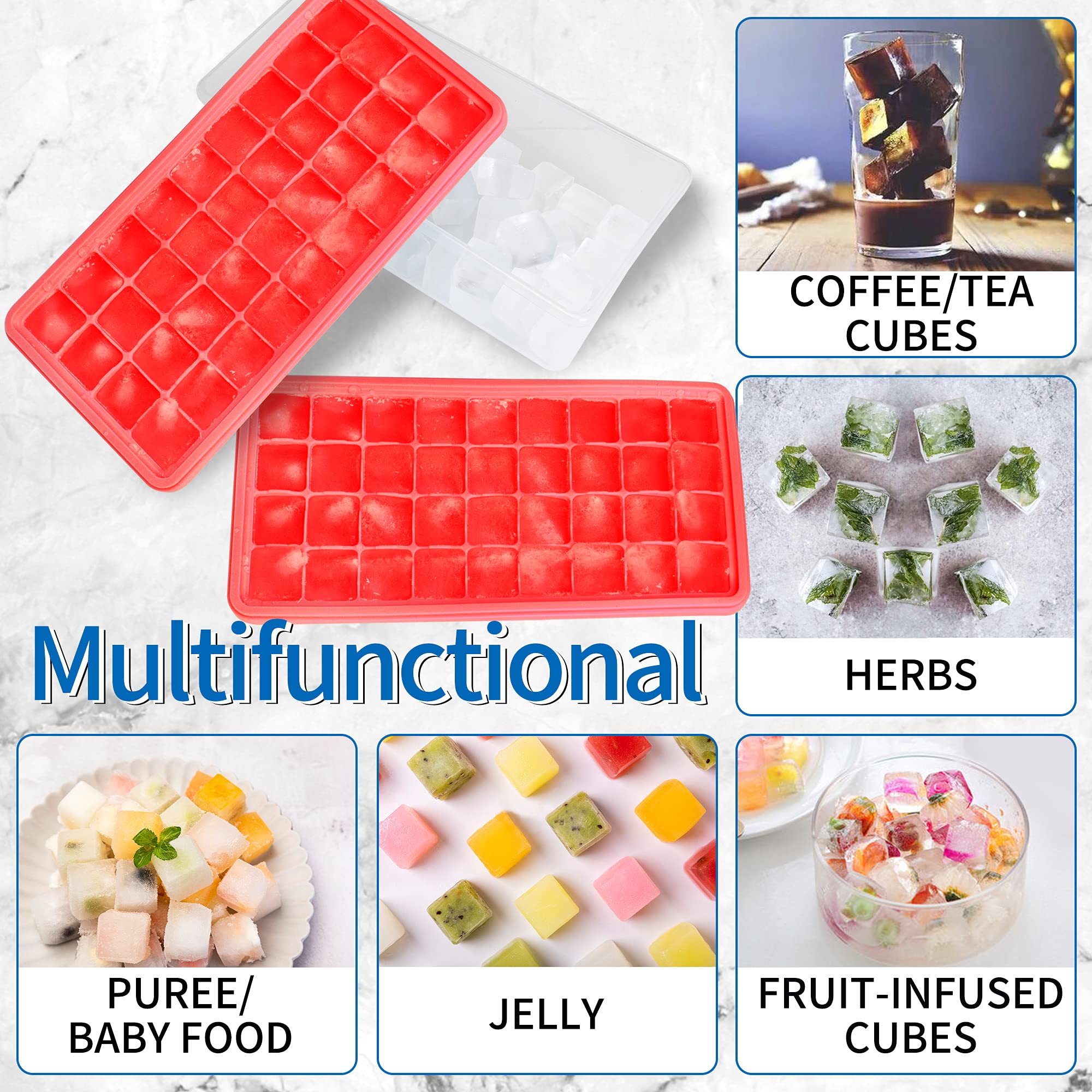 Food-Grade Silicone Ice Cube Tray With Lid And Storage Bin For Freezer, Easy-Release 2 * 36 Small Nugget Ice Trays 1 Ice Bucket
