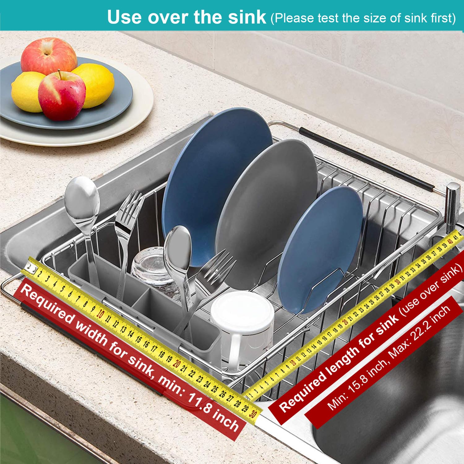 Ipegtop Expandable Multifunctional Dish Drying Rack, Over The Sink, In Sink Or On Counter Dish Drainer Basket Organizer Shelf Wi