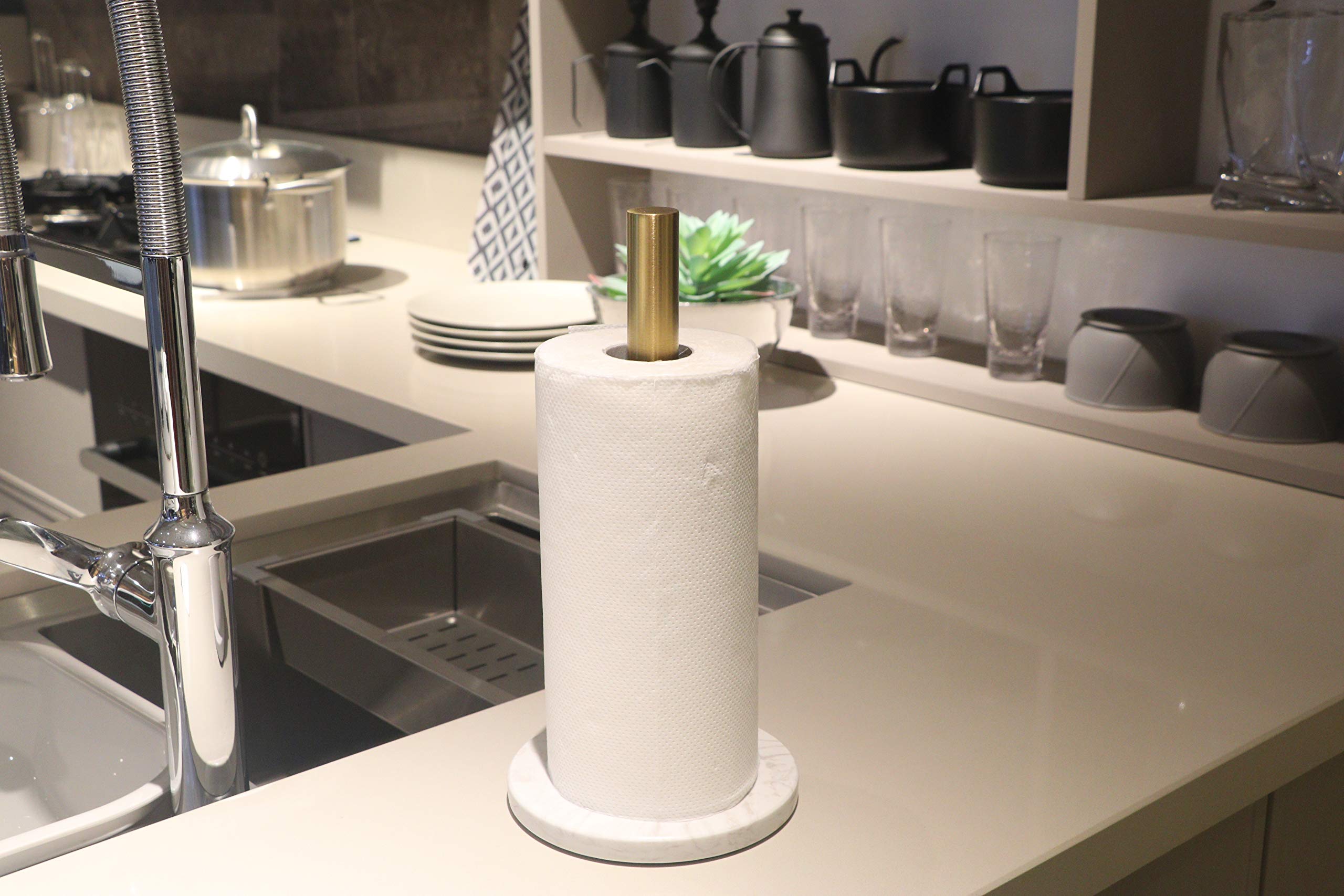Lutavoy Marble Paper Towel Holders Copper Plated Standing Kitchen Paper Towel Holder With Marble Base (Kz22 - Gold)
