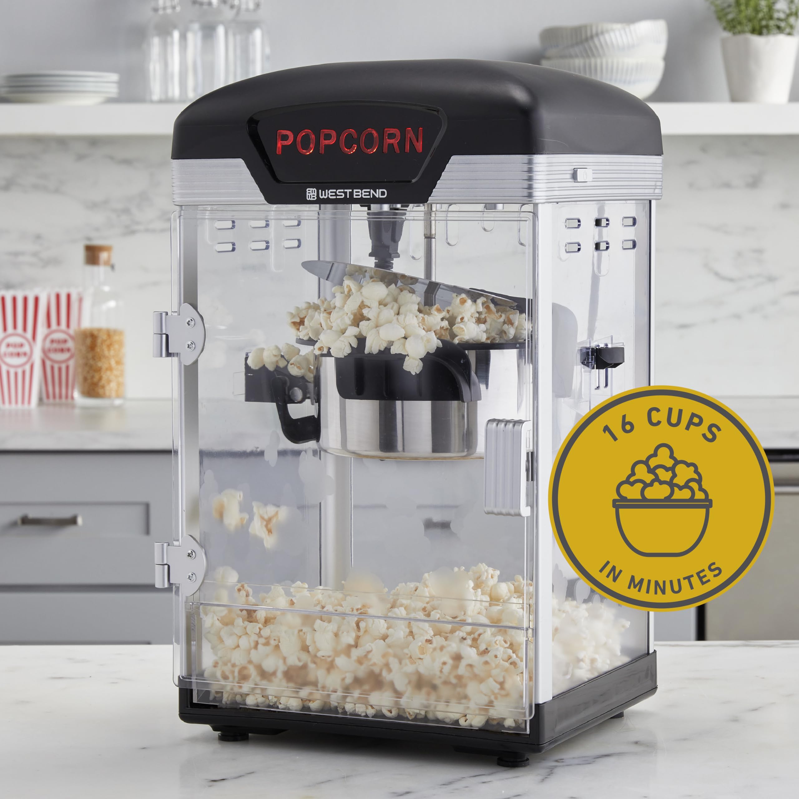 West Bend Stir Crazy Movie Theater Popcorn Popper, Gourmet Popcorn Maker Machine With Nonstick Popcorn Kettle And Popcorn Scoop