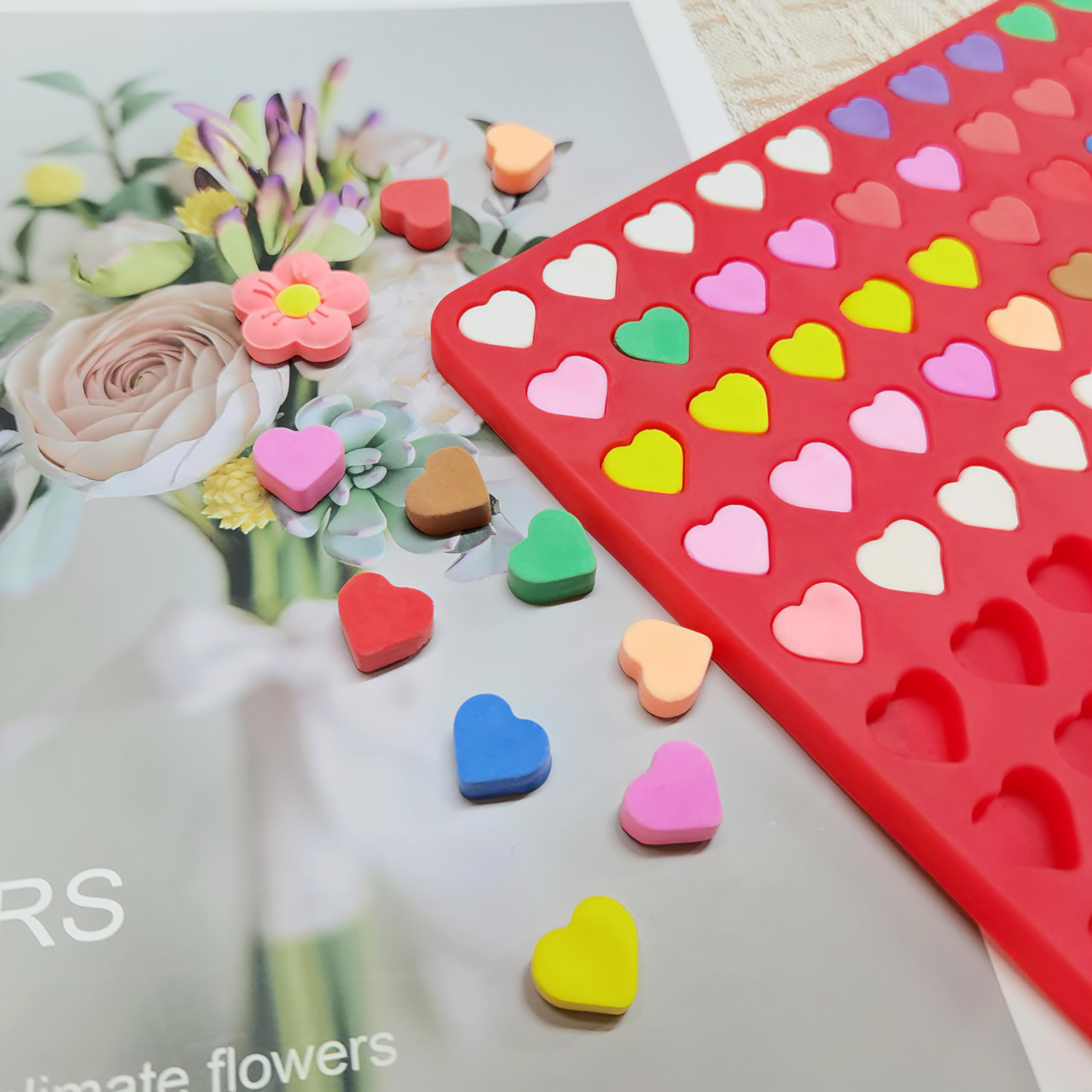 Sofliym Mini Heart Silicone Molds For Chocolate, Hard Candy, Cream Cheese Mint Molds With Scraper (Small Heart)