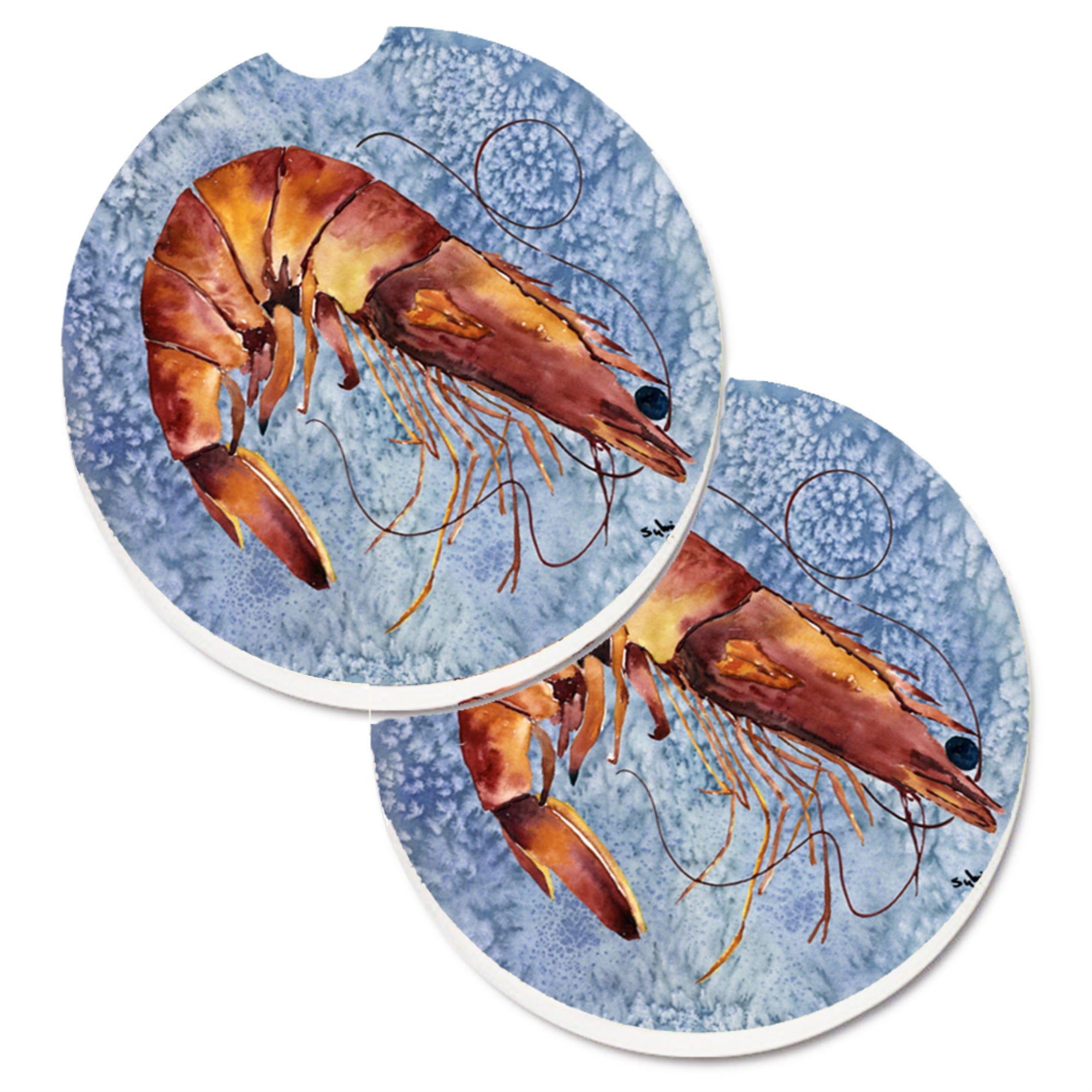 'Caroline'S Treasures Cooked Shrimp Cool Blue Water Set Of 2 Cup Holder Car Coasters 8153Carc, 2.56, Multicolor''