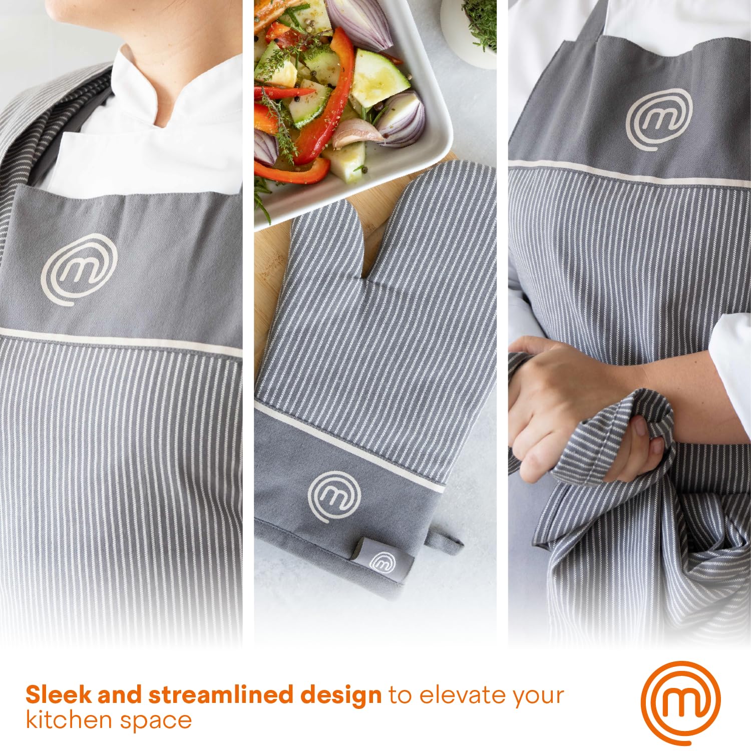 Masterchef Kitchen Set Of Cooking Gifts For Men & Women, 5Pc Set Includes Chef Apron, Pair Of Oven Mitts & 2 X Kitchen Towels, P