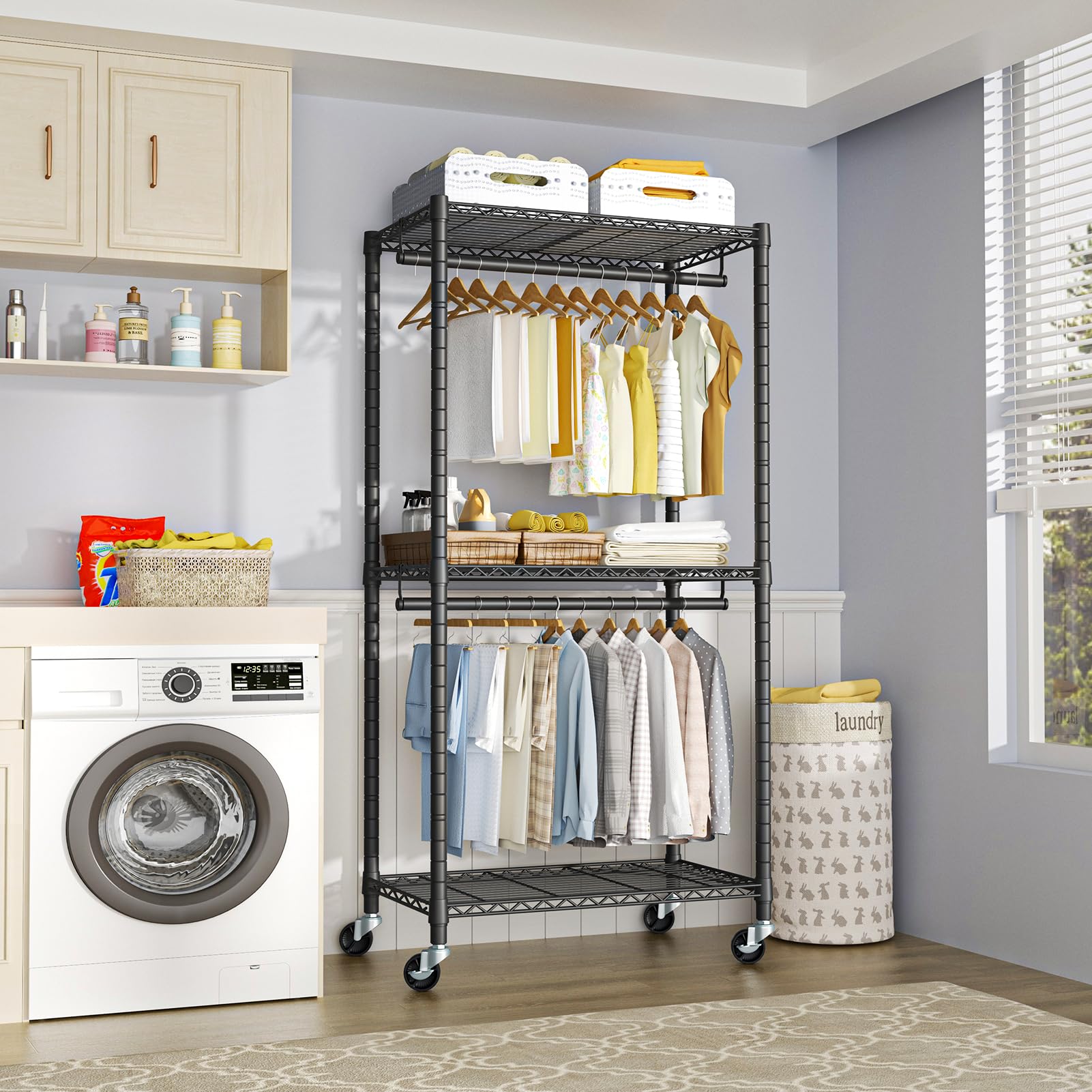Futassi Heavy-Duty Portable Closet, 30''W X 14''D X 76''H, Black, Carbon Steel