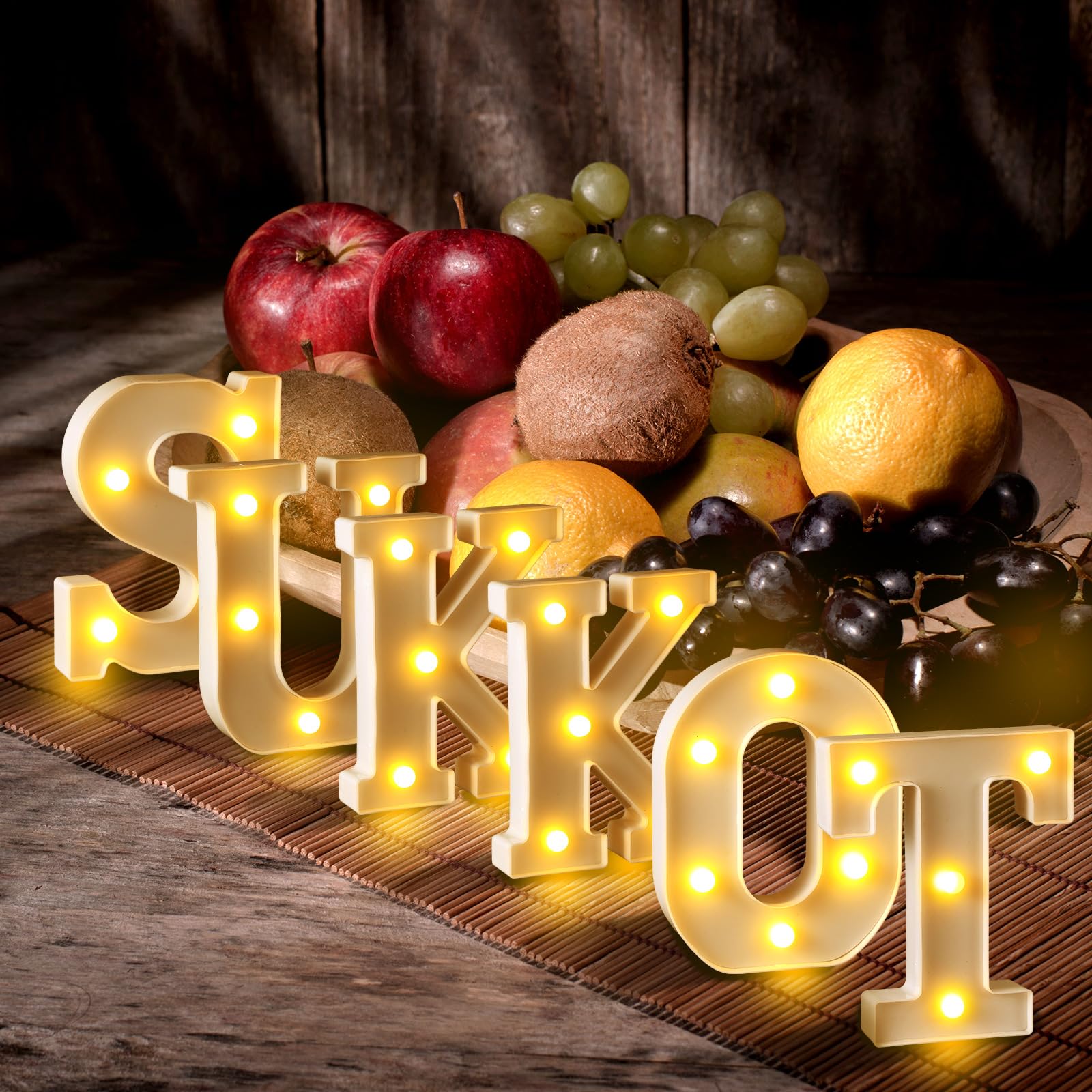 Honoson 6 Pcs Happy Sukkot Party Decoration Sukkah Supplies LED Letter Lights Neon Sign Table Decoration for Jewish Sukkot Party