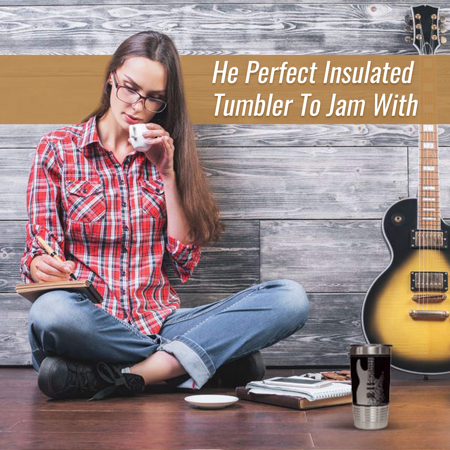 Electric Guitar Leather Wrapped Vacuum Insulated Tumbler 20 Oz Stainless-Steel Vacuum Mug For Music Lovers