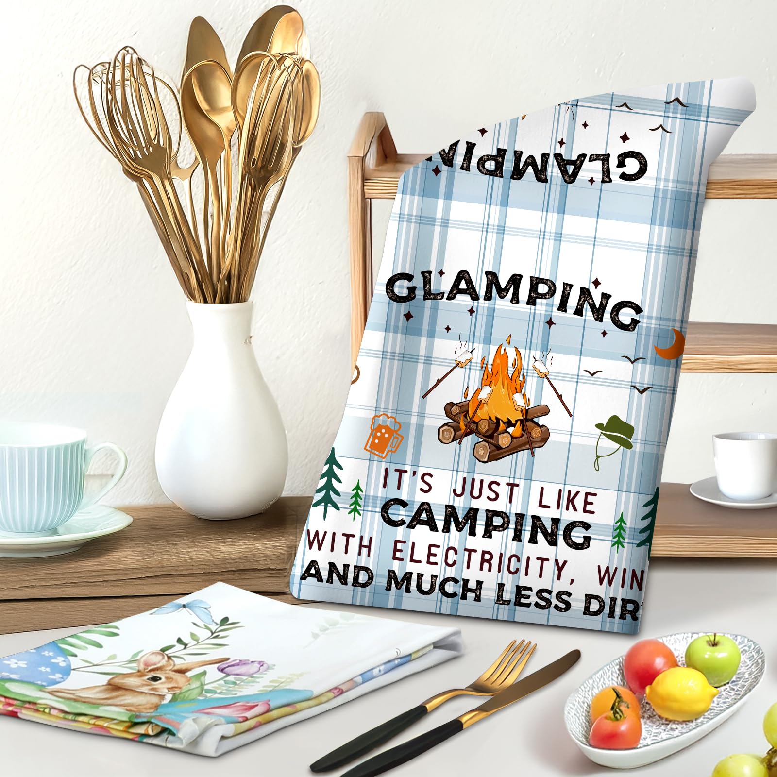 Arquiel Camping Tea Towels, Cotton Kitchen Towel 18.9    27.5 Inch, Quick Drying Dish Cloth For Party Anniversary Holiday Decora