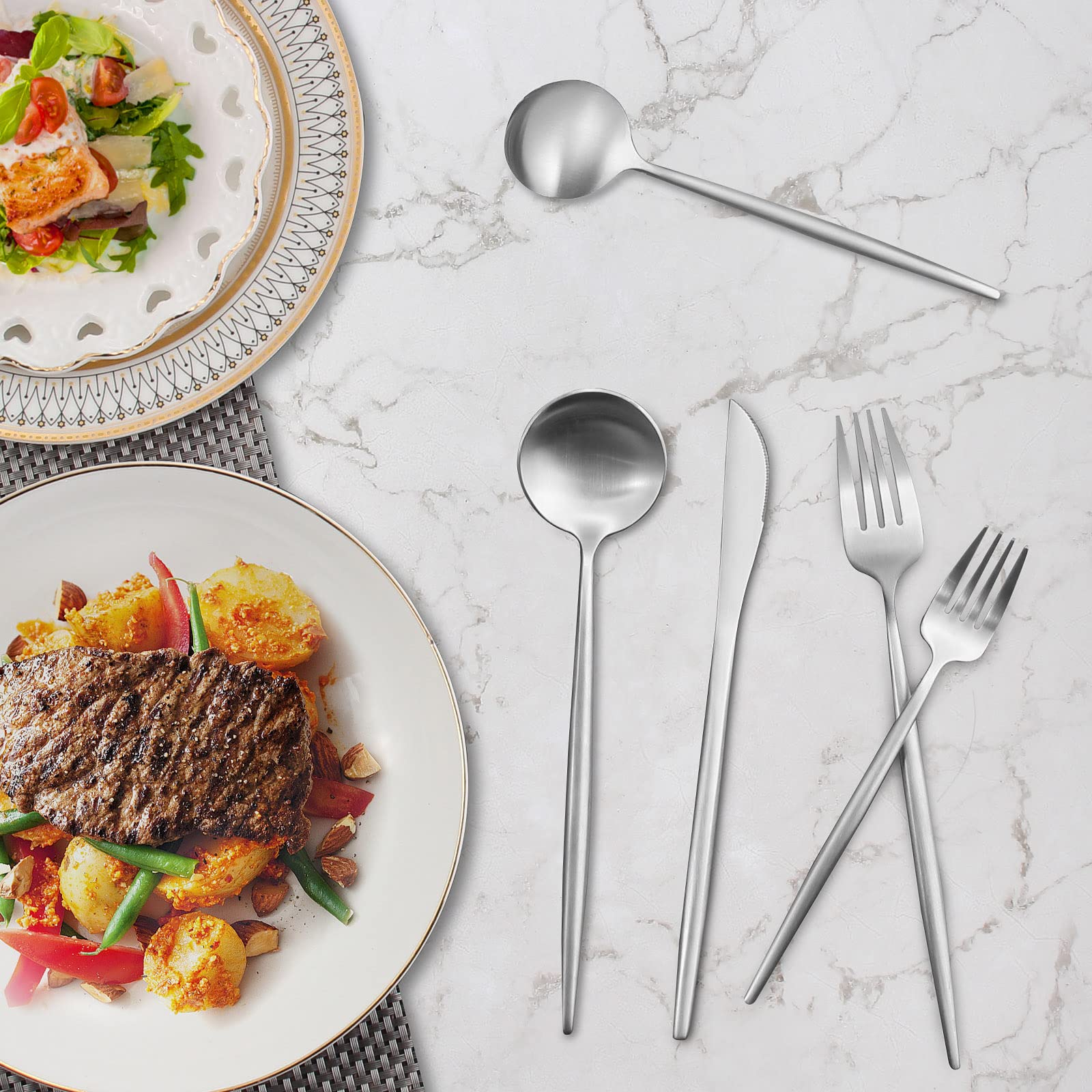 Silverware Set For 8  IBIILII JEFF 40-Piece Flatware Set Stainless Steel Kitchen Utensil Set  Tableware Cutlery Set  Service for 8  Satin Finished Polished & Dishwasher Safe