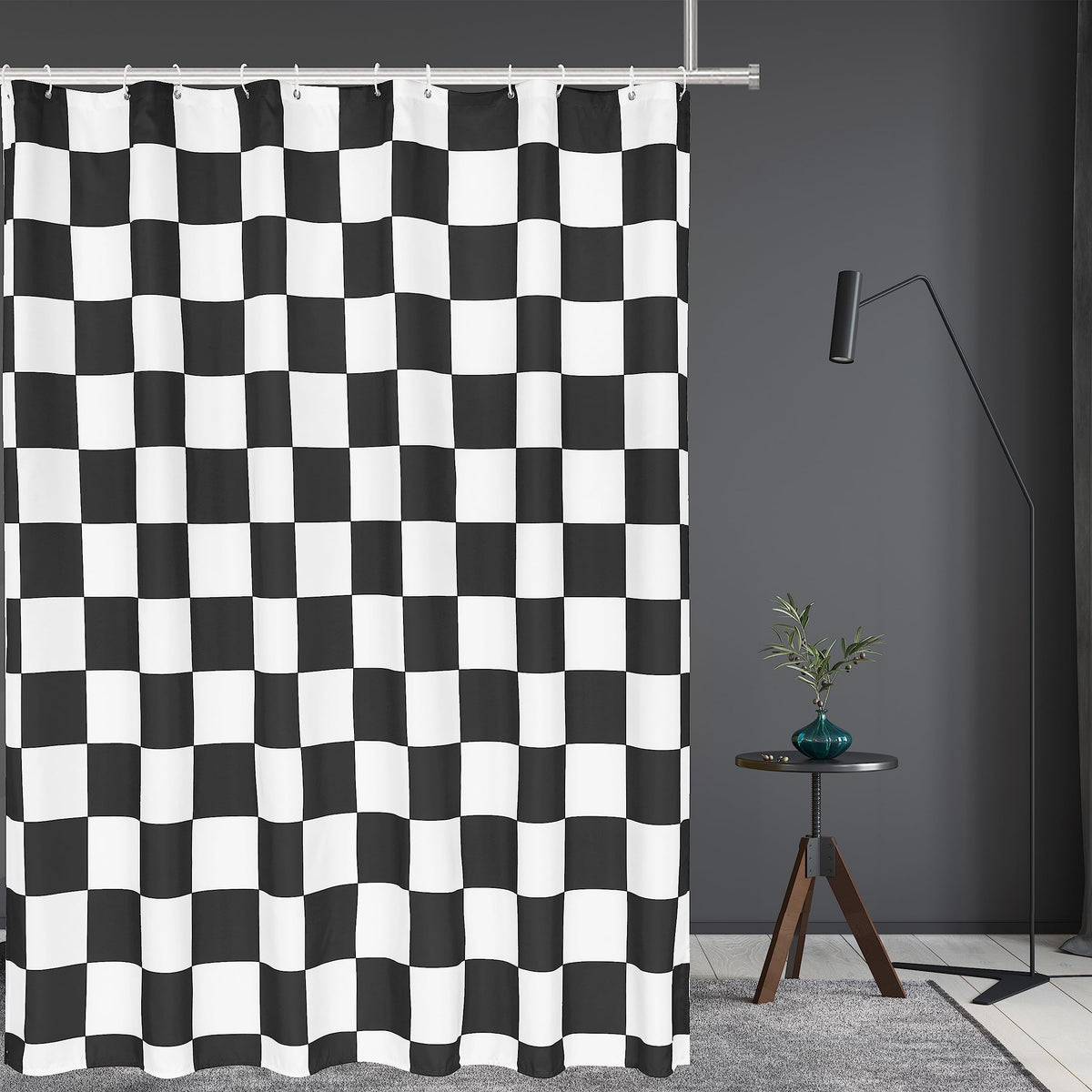 Tititex Aesthetic Checkerboard Grid Pattern Shower Curtain, White Black Modern Shower Curtain Sets Decoration 71X71 Inch With Ho