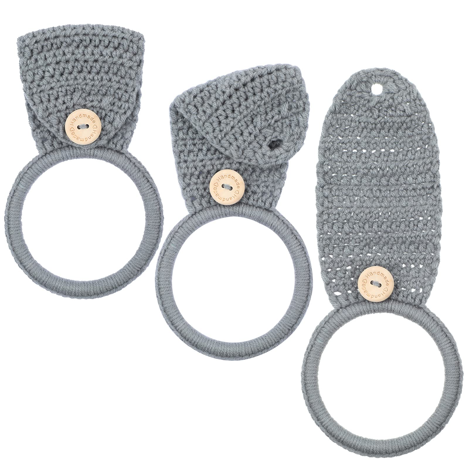 Tatuo 3 Pieces Crochet Towel Holder Hanging Kitchen Dish Towel Holder Ring Oven Handle Kitchen Bathroom Hanger for Stove(Gray)