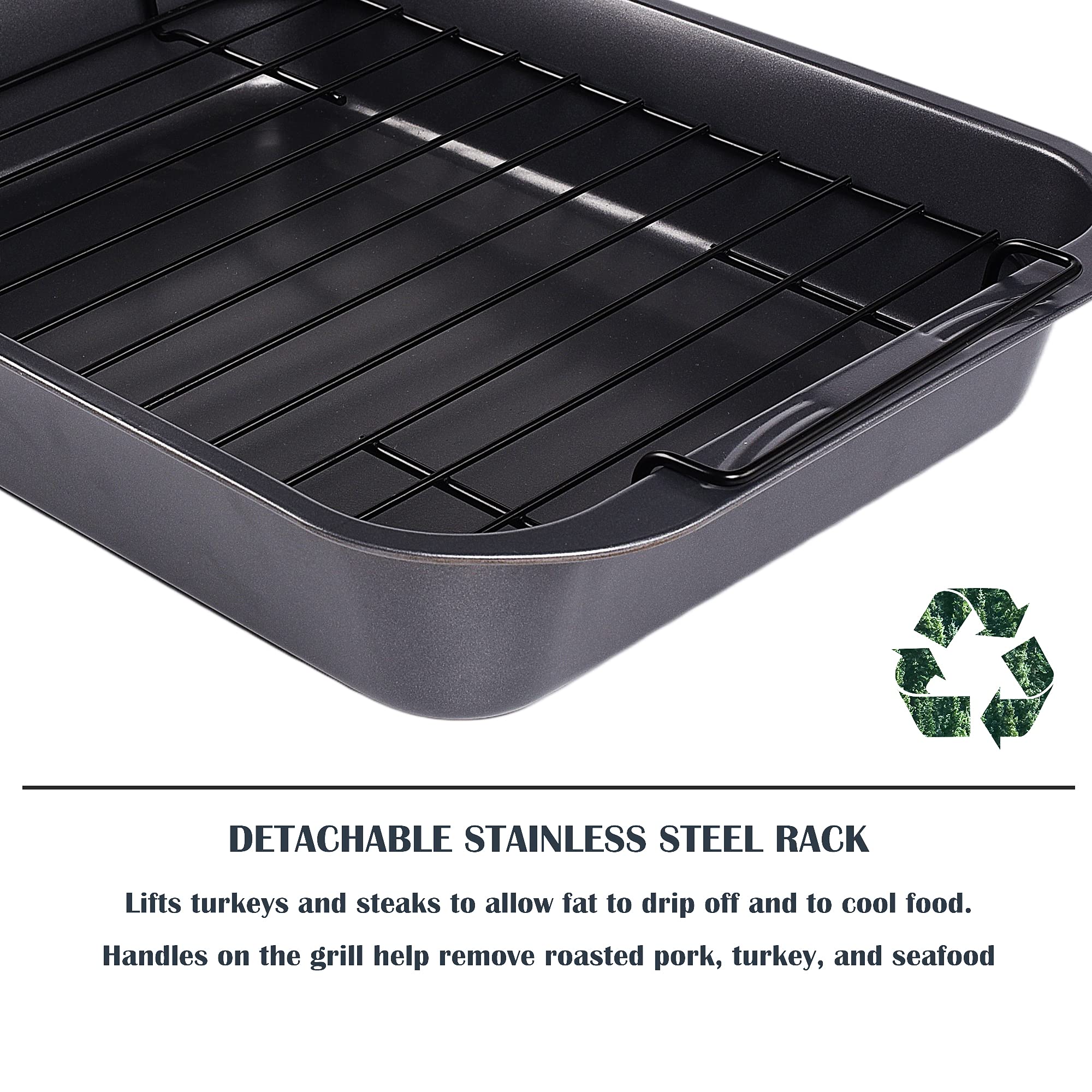 Kitcom Bakeware Nonstick Roaster, Nonstick Roasting Pan With Rack, Great For Roast Chicken, Roasts And Turkeys - 15 Inch X 11 In