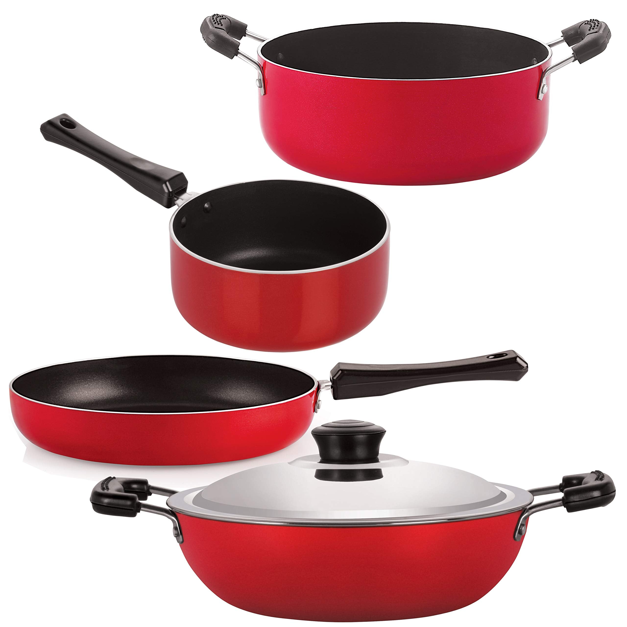 Nirlon 3 Layer Non Stick 4 Piece Cookware Set Red & Black Colour