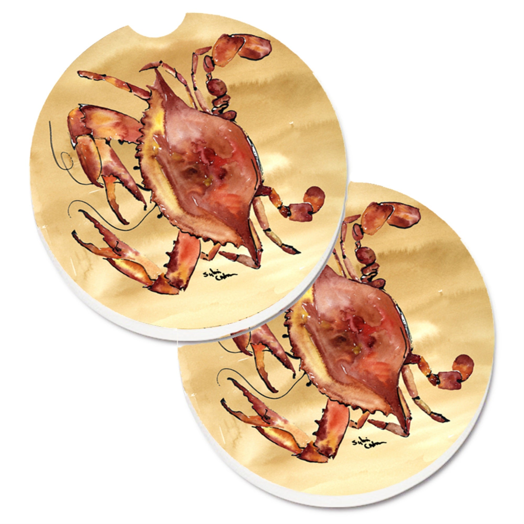 'Caroline'S Treasures Cooked Crab Sandy Beach Set Of 2 Cup Holder Car Coasters 8154Carc, 2.56, Multicolor''