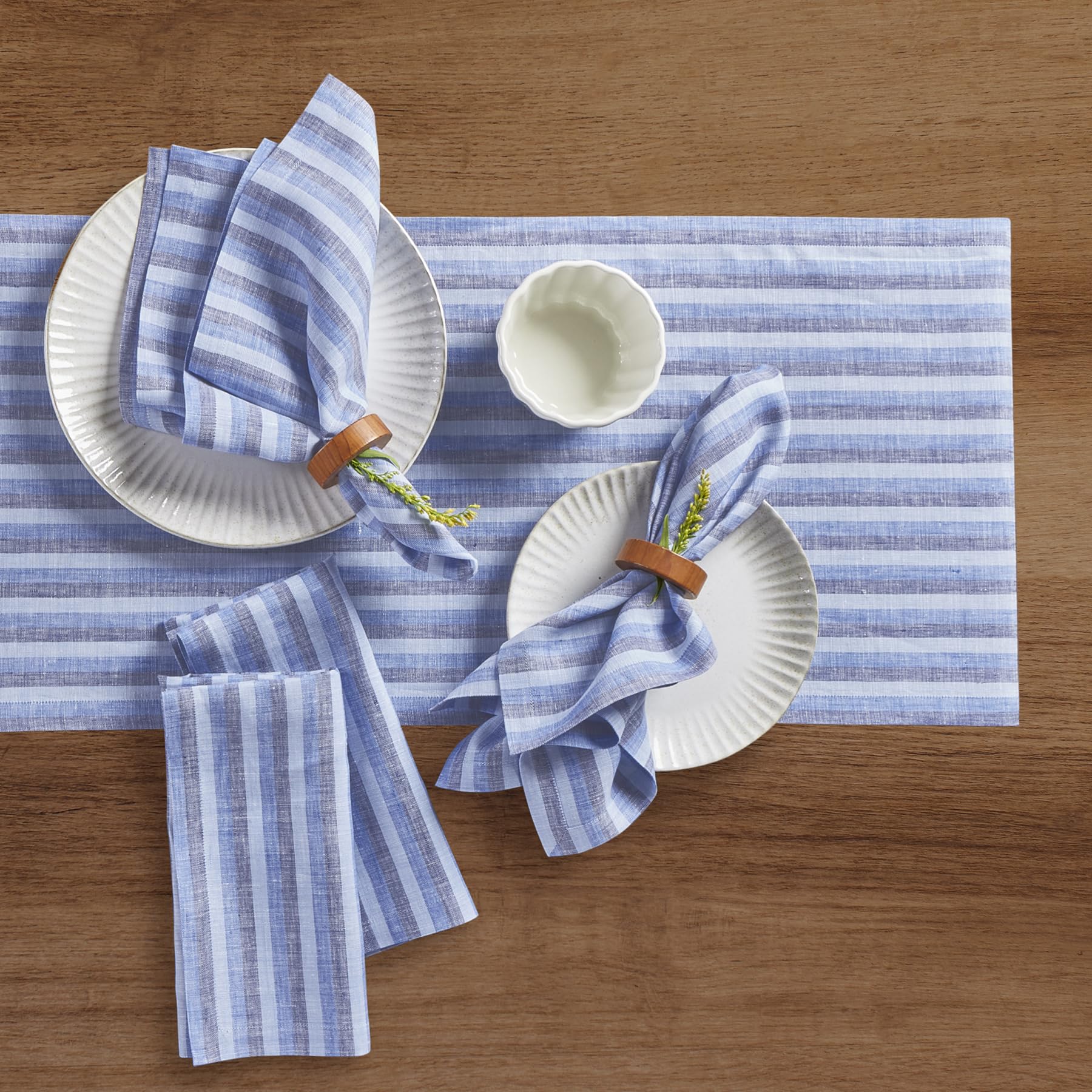 Solino Home Stripe Linen Dinner Napkins 20 X 20 Inch - 100% Pure Linen Bistro Blue Cloth Napkins Set Of 4 For Spring, Easter - A