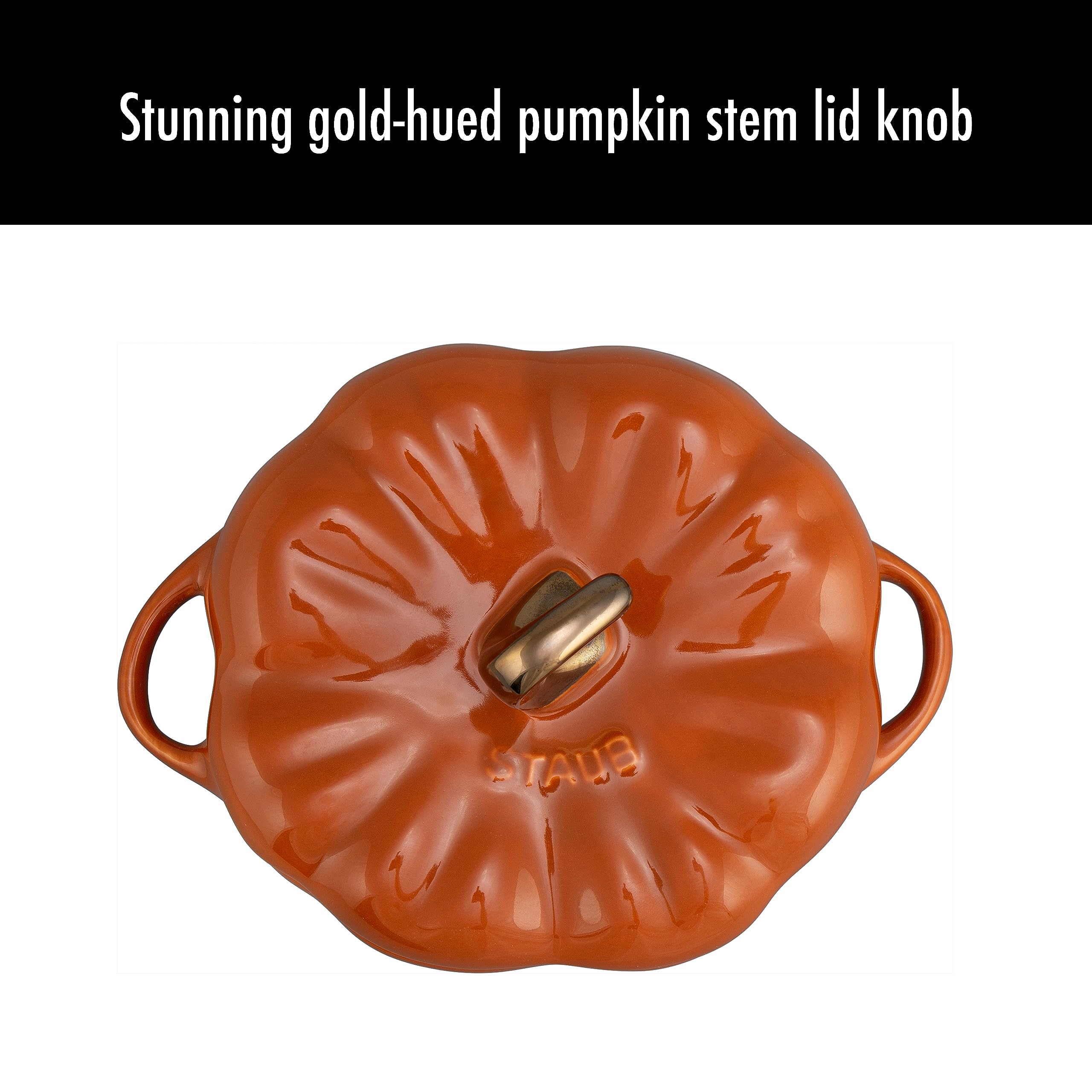 Staub Ceramic 0.75-Qt Petite Pumpkin, Oven & Stove Safe Up To 572F, Pumpkin Dish, Baking Candy Burnt Orange