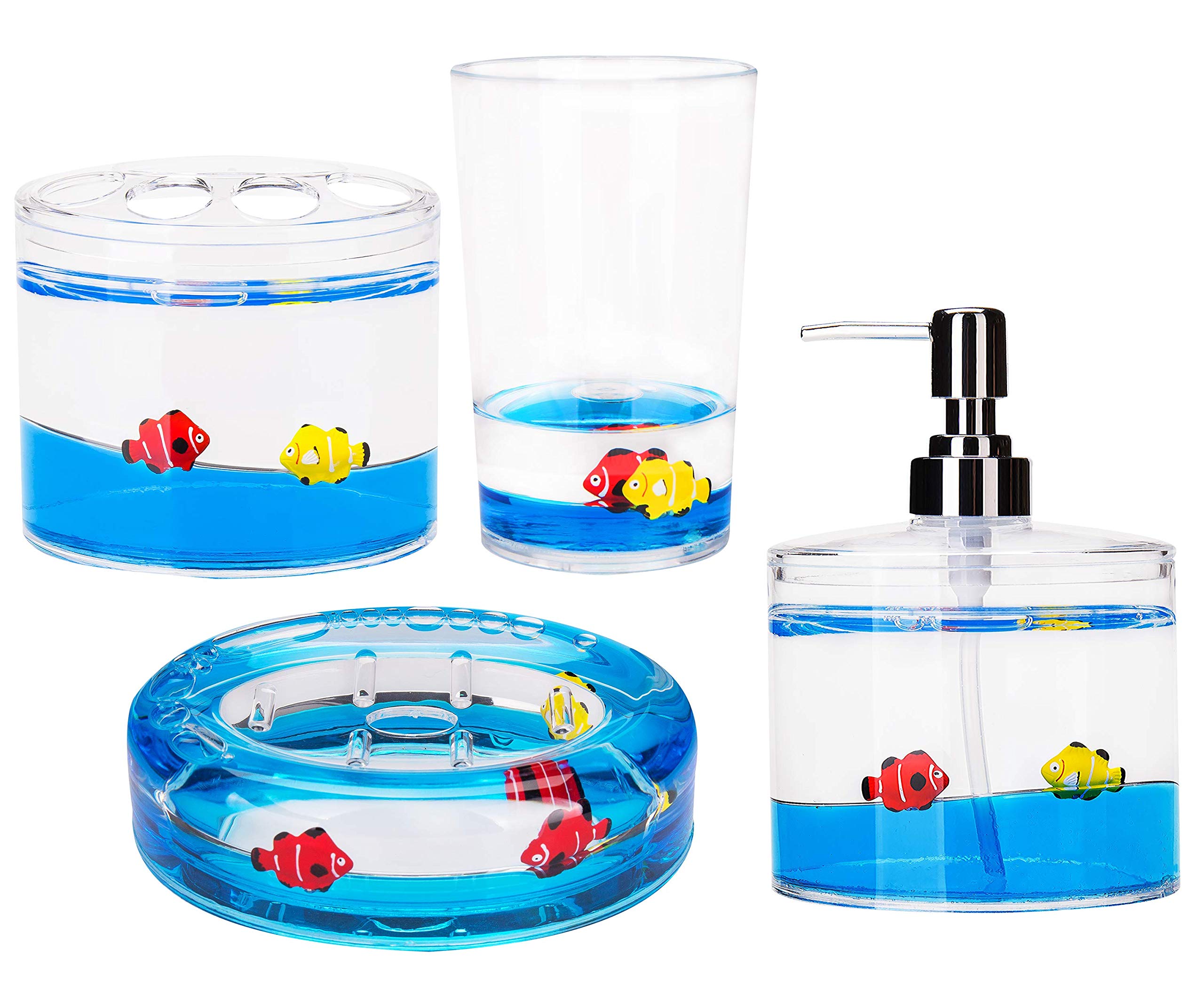 Locco Decor 4 Piece Acrylic Liquid 3D Floating Motion Bathroom Vanity Accessory Set Fish