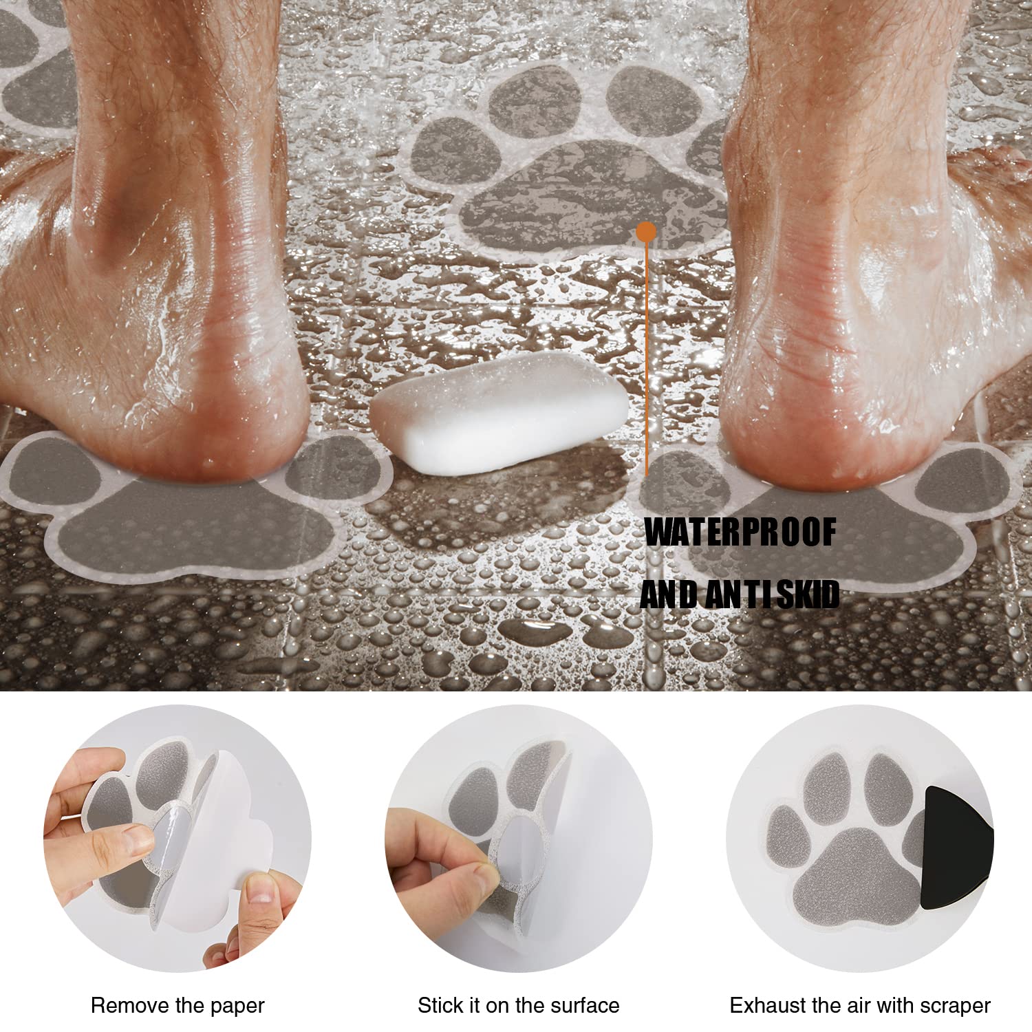 Secopad Original Non-Slip Bathtub Stickers, 20 Large Pcs Safety Bathroom Tubs Showers Treads Adhesive Decals With Scraper