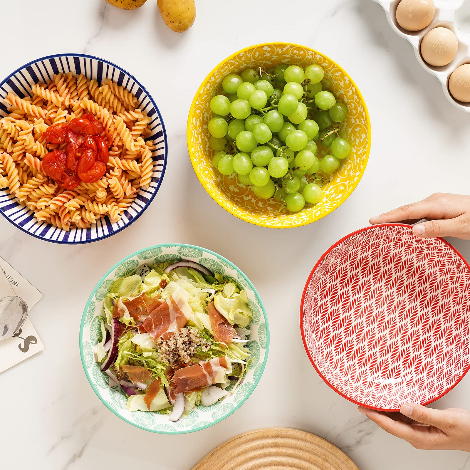 Selamica Ceramic 30 Ounce Large Pasta Bowls 8 Inch Serving Bowls Wide And Shallow Microwave Dishwasher Safe Bowls Set Of 4, Asso