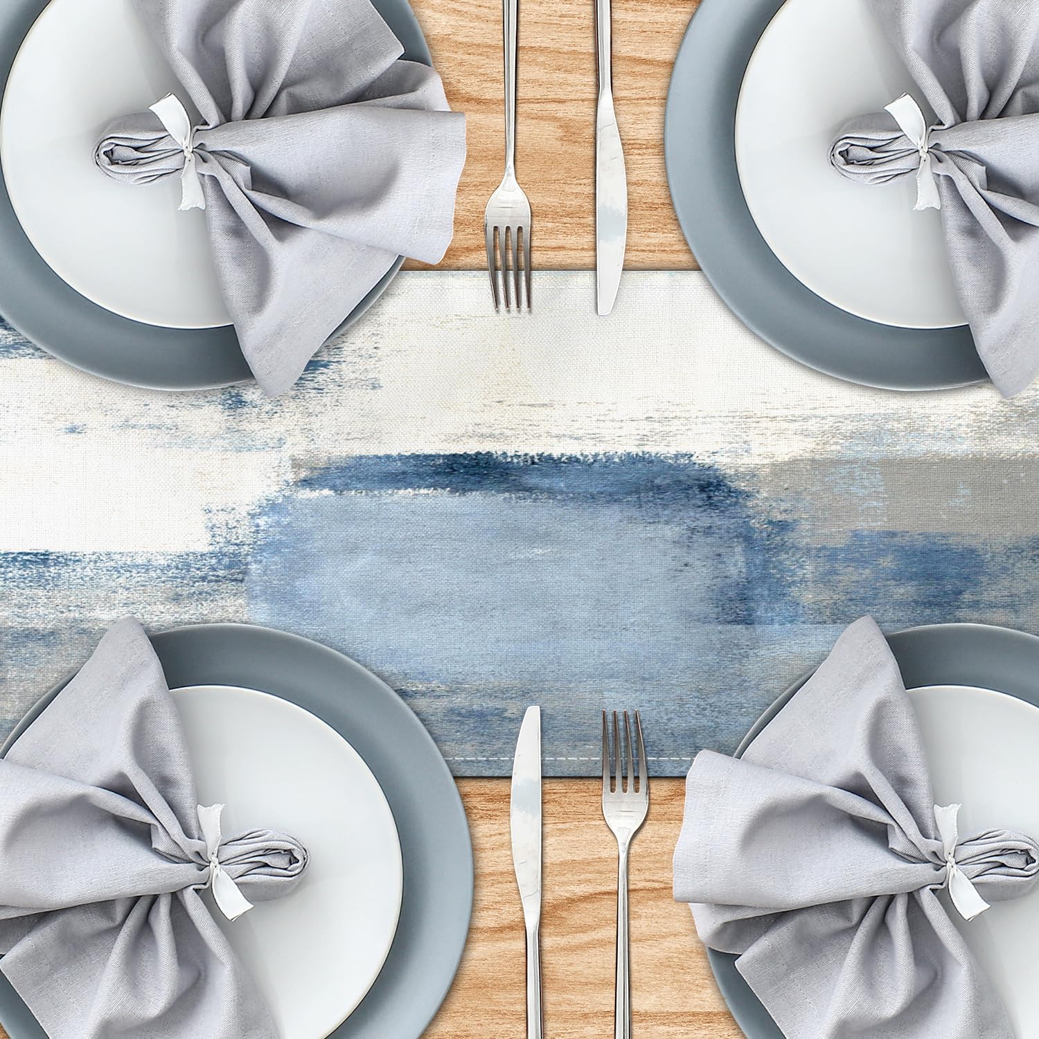 White Gray Table Runners Modern Art Farmhouse Linen Table Runners Dresser Scarves Retro Rustic Style for Party Kitchen Dining Ta