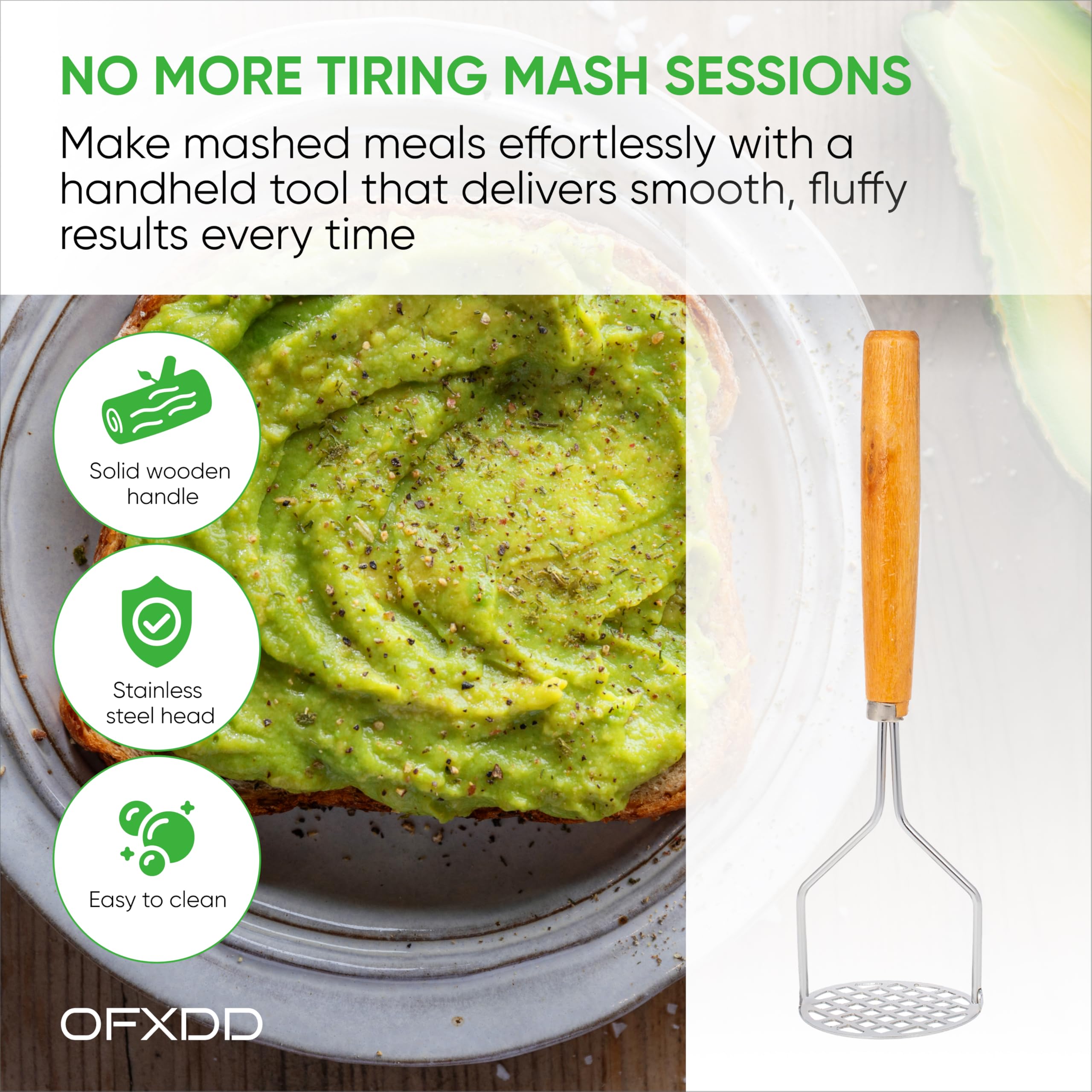 Stainless Potato Masher for Kitchen - Food Steel Masher - Single Handle Fruit Smashers - Heavy Duty Chickpea Smasher - Utensil for Mashed