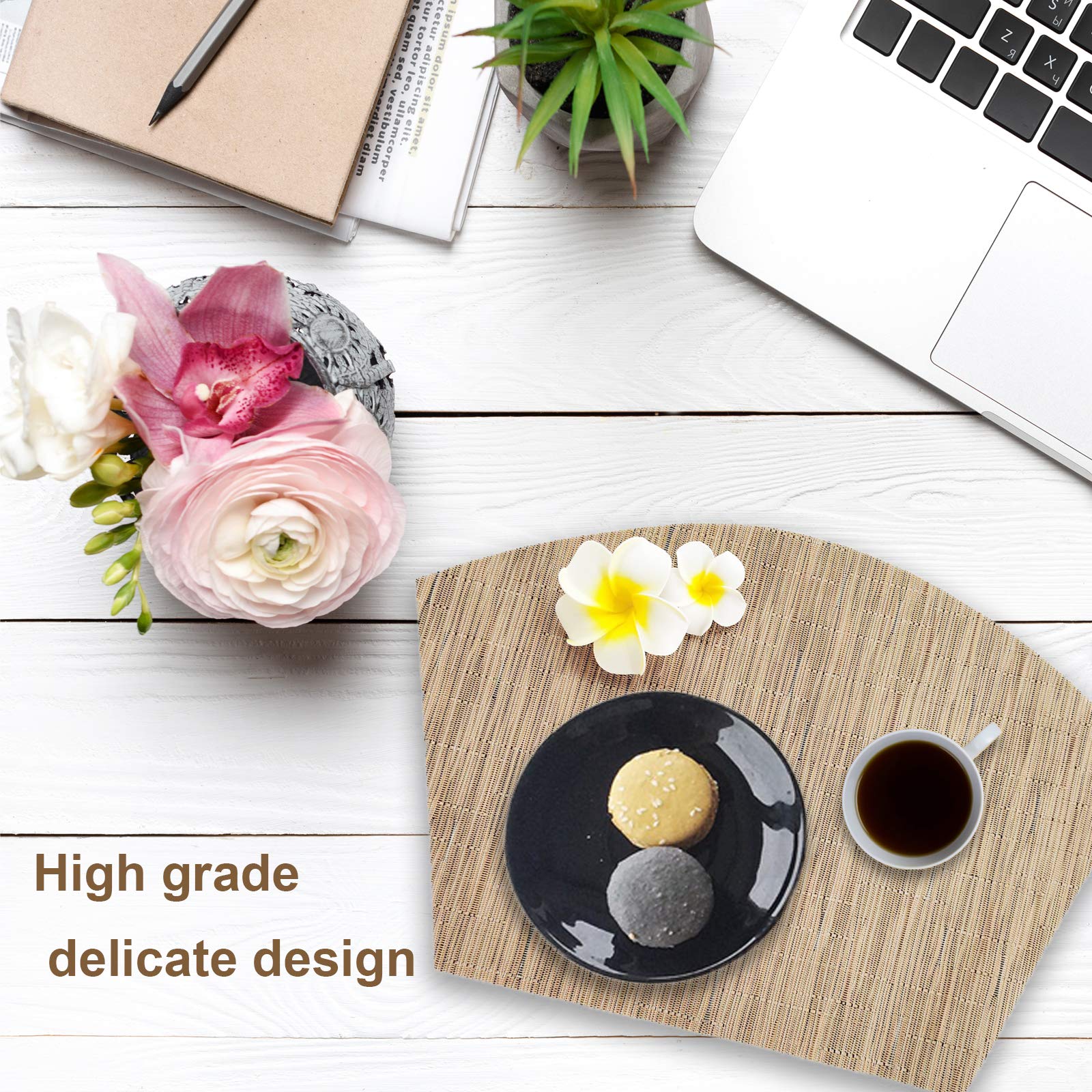 5Pcs Round Placemats Wedge Place Mats Sets With Centerpiece Round Table Mats, Zoxilen Pvc Polyester Heat Resistant Non-Slip Plac