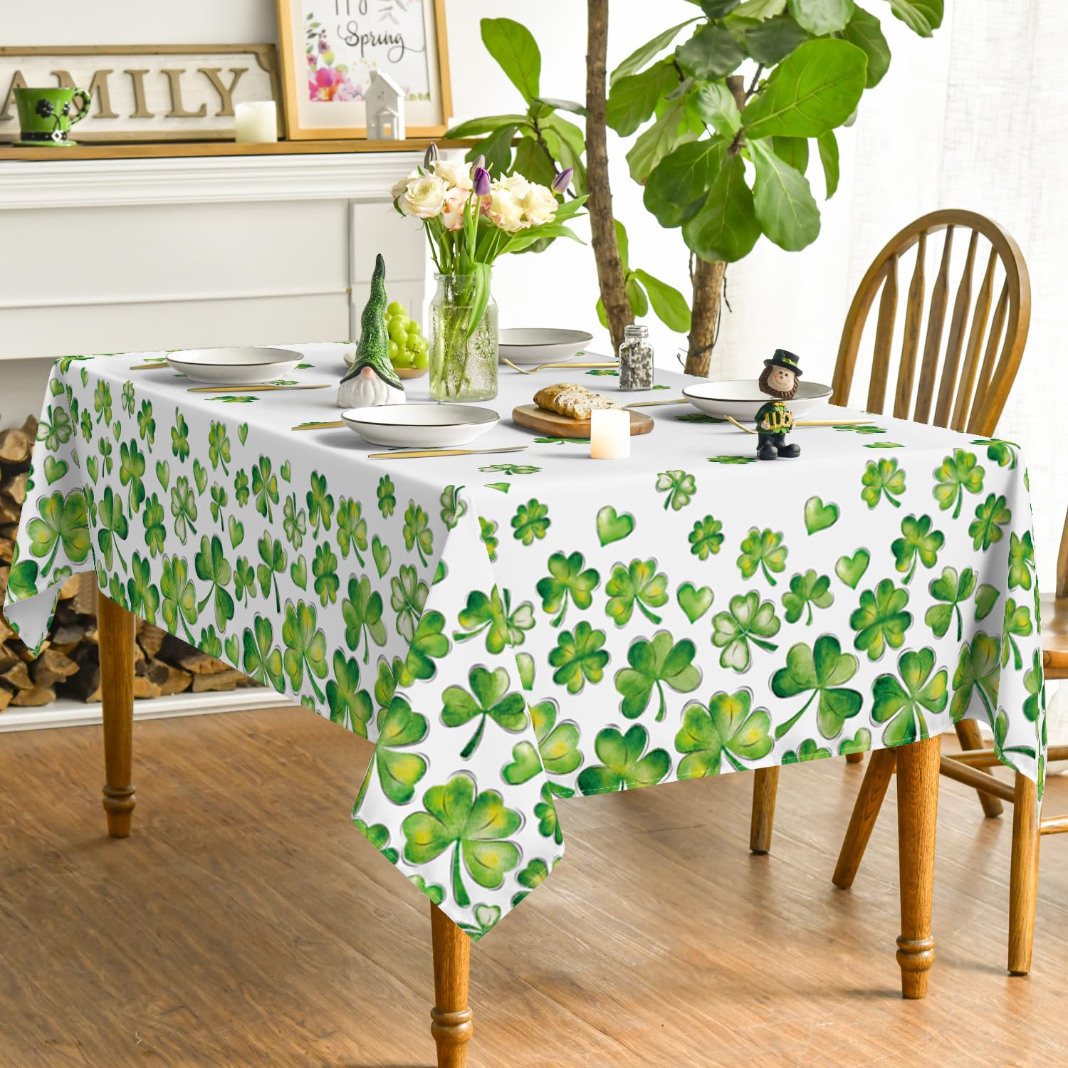 Horaldaily St. Patrick 'S Day Rectangular Tablecloth 60  120 Inch, Watercolor Shamrock Washable Table Cover For Party Picnic Din