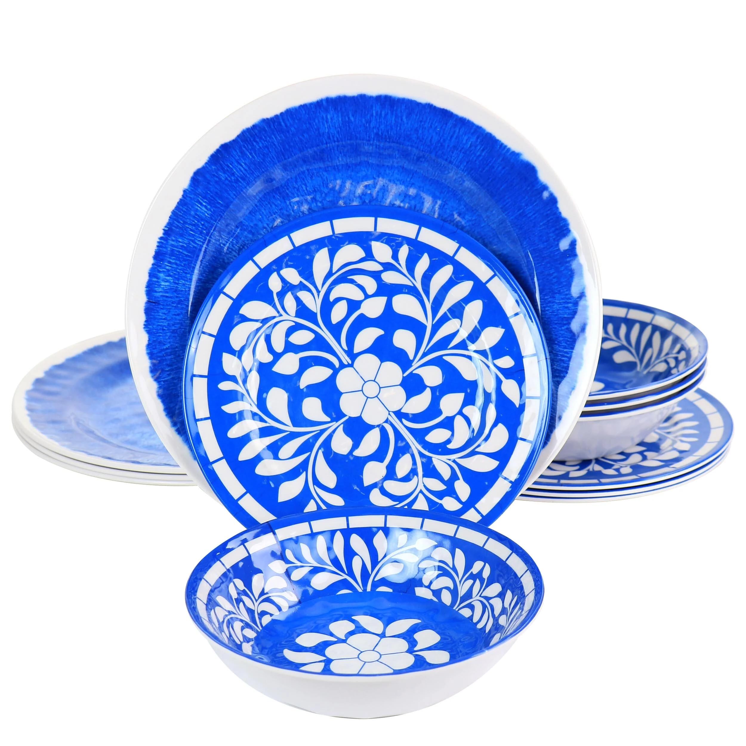 Elama EL-N Elly Collection Melamine Dinnerware Set, 12 Piece, Blue