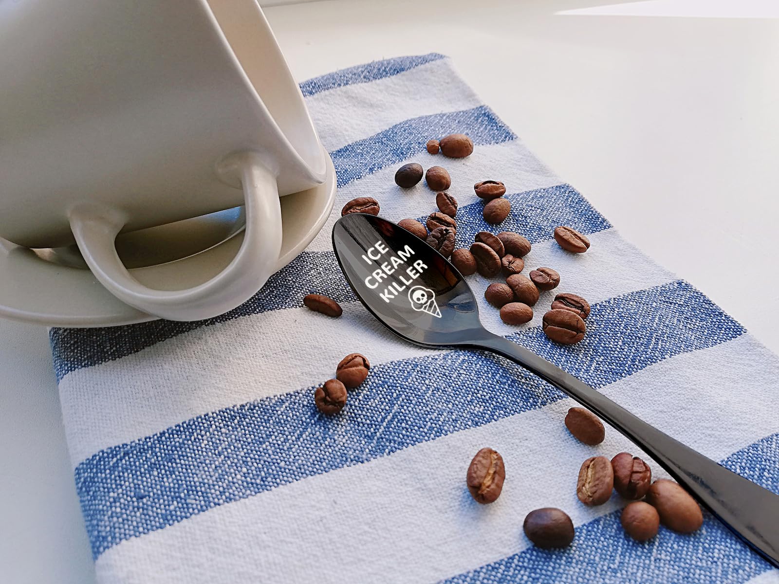 Pzjiean Ice Cream Killer Black Engraved Stainless Steel Spoon, Funny Ice Cream Spoon Coffee Spoon Dessert Spoon Gifts For Ice Cr