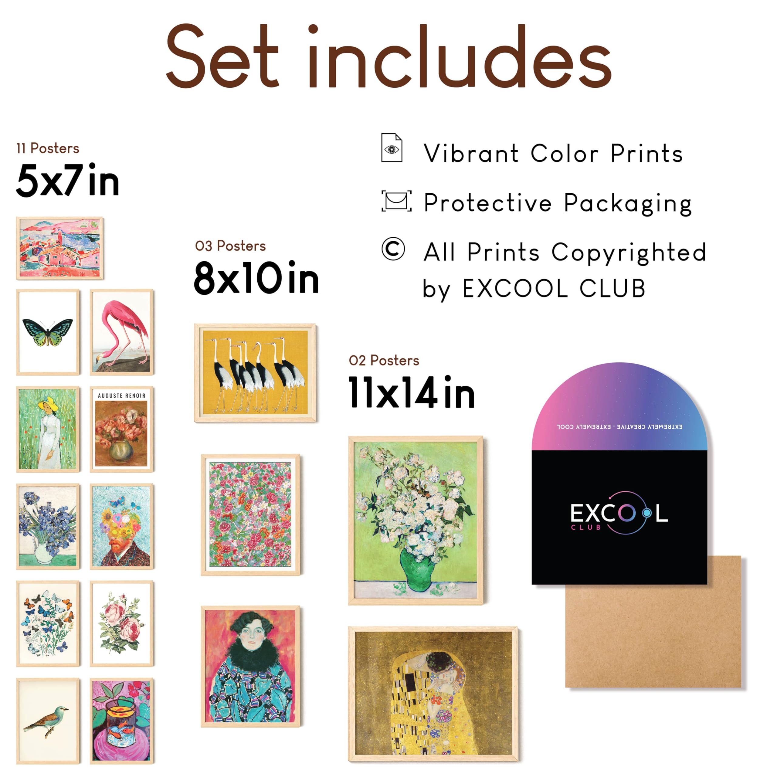 Excool Club 16Pcs Eclectic Home Decor Aesthetic - Maximalist Decor Funky Wall Art, Colorful Eclectic Decor, Famous Paintings Qui