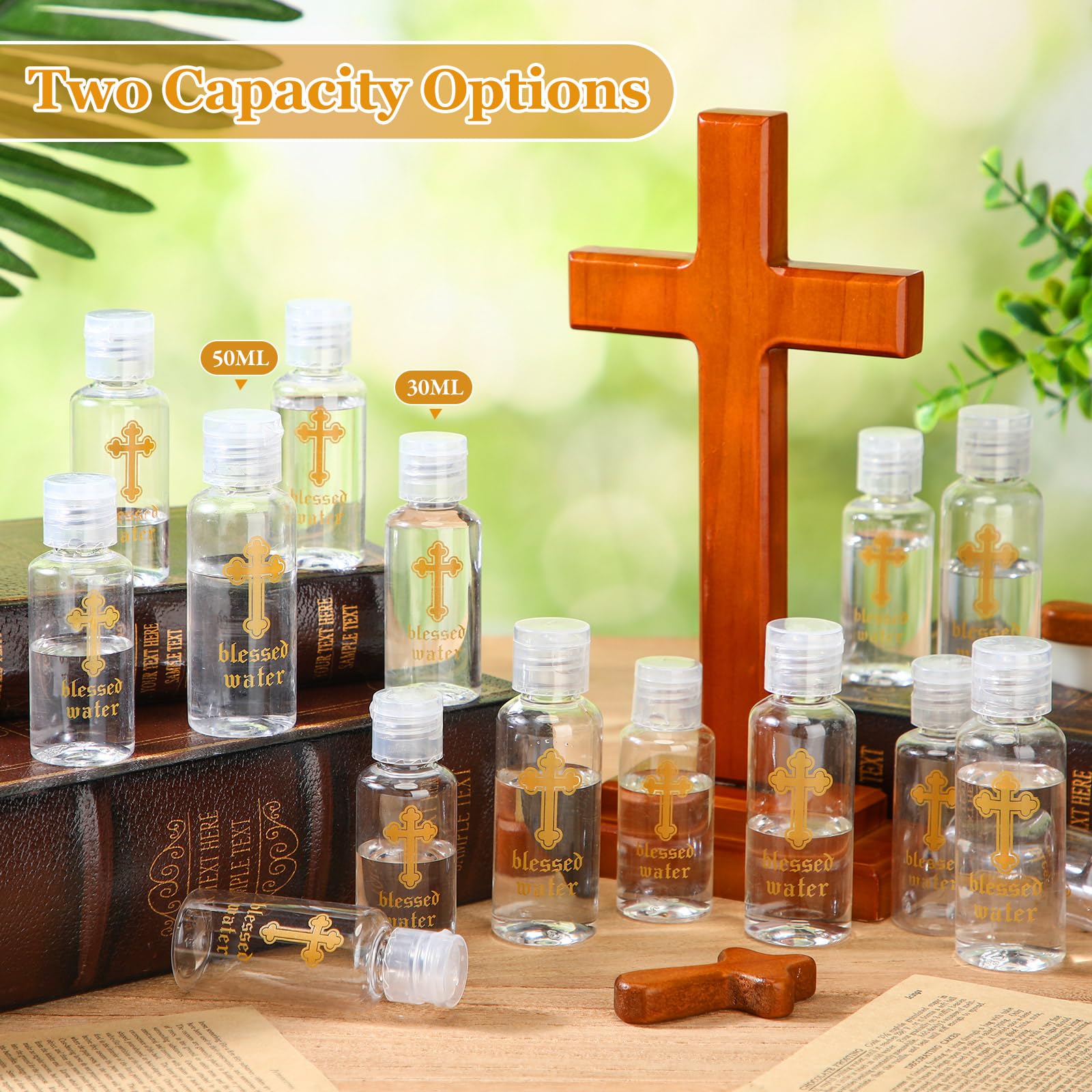 Chuangdi 20 Pcs Holy Water Bottles Baptism Party Favor Transparent Holy Water Empty Containers with Golden Catholic Cross First