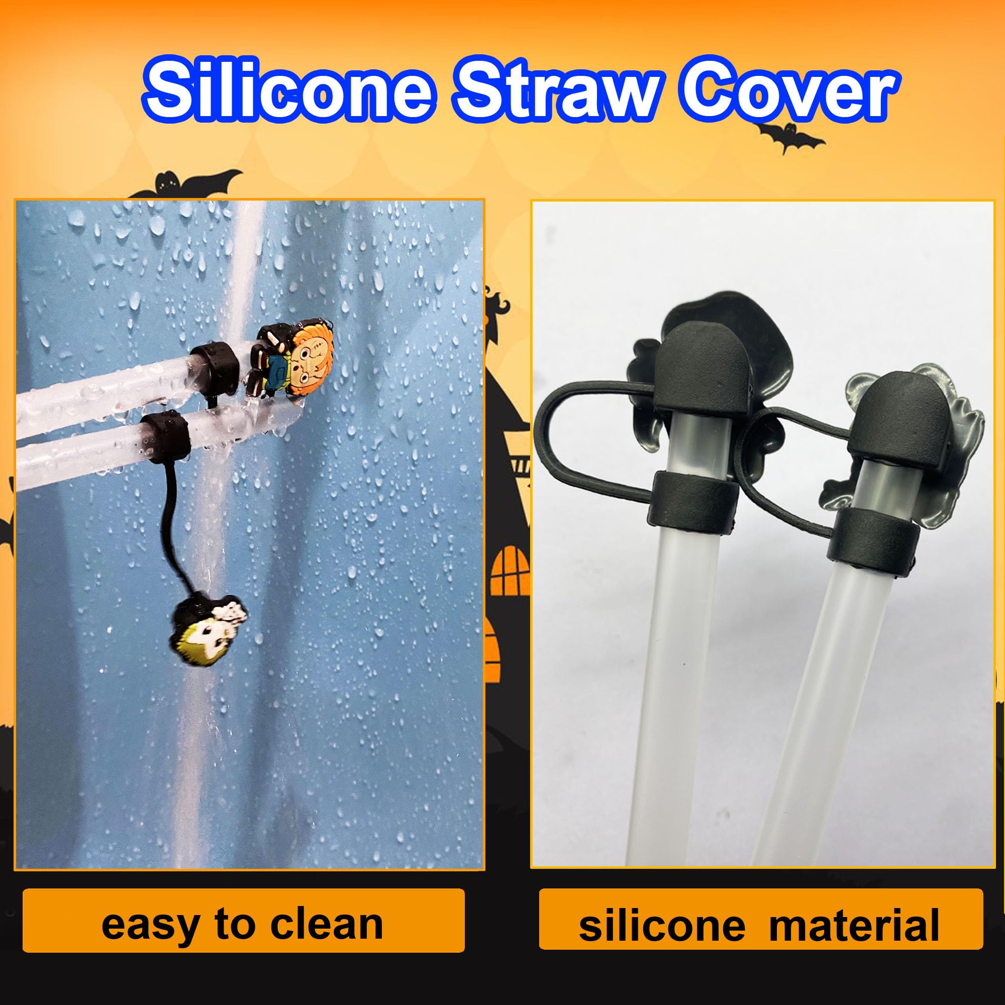 12PCS Halloween Straw Toppers for Stanley Cups,10mm 0.4in Silicone Reusable Horror Movie Straw Covers Cap Compatible with 30&40o