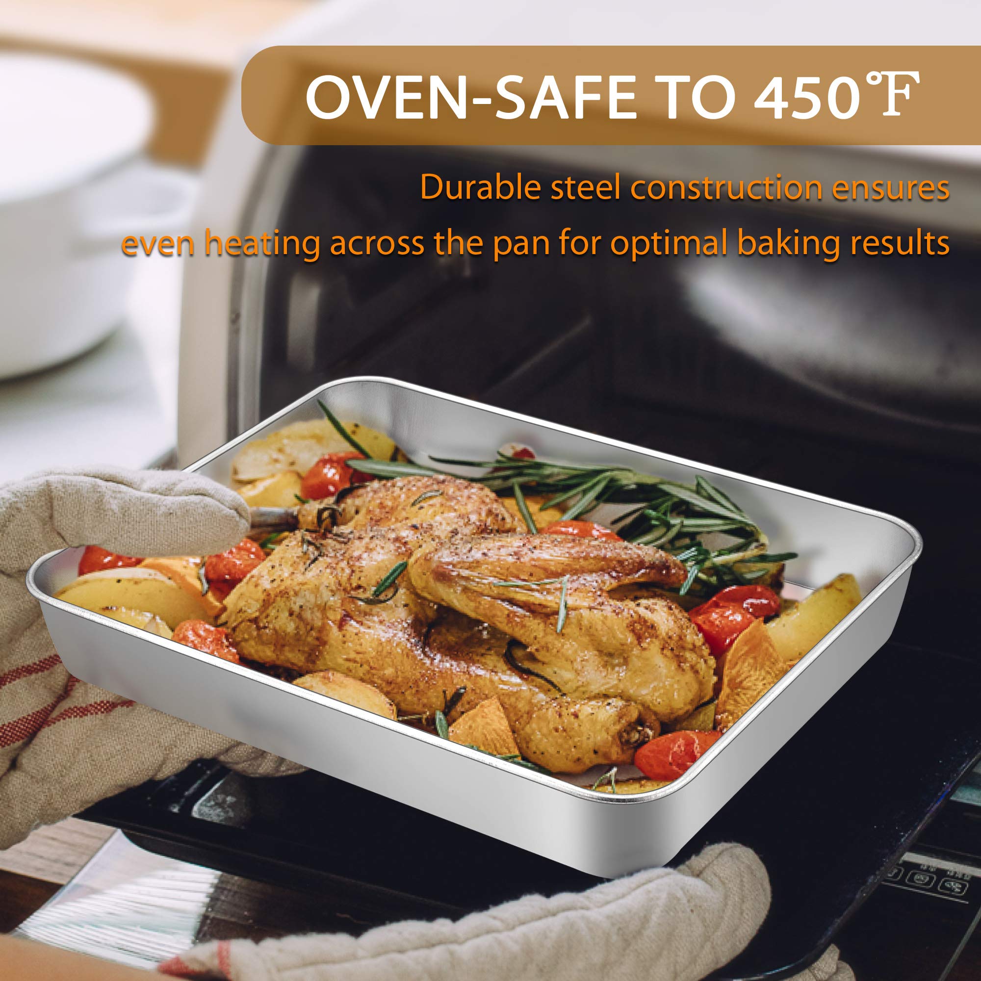 E-Far Baking Pans Set Of 3, Stainless Steel Sheet Cake Pan For Oven - 12.5/10.5/9.4Inch, Rectangle Bakeware Set For Cake Lasagna