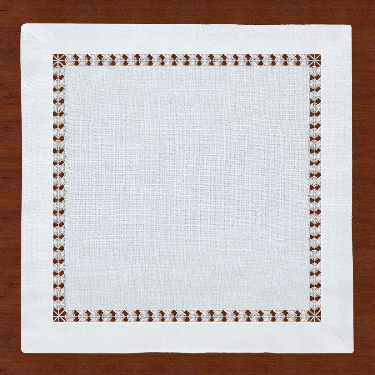 Grelucgo Hemstitched White Lace Napkins, Set Of 4, Size 11.5X11.5 Inch, Natural Color