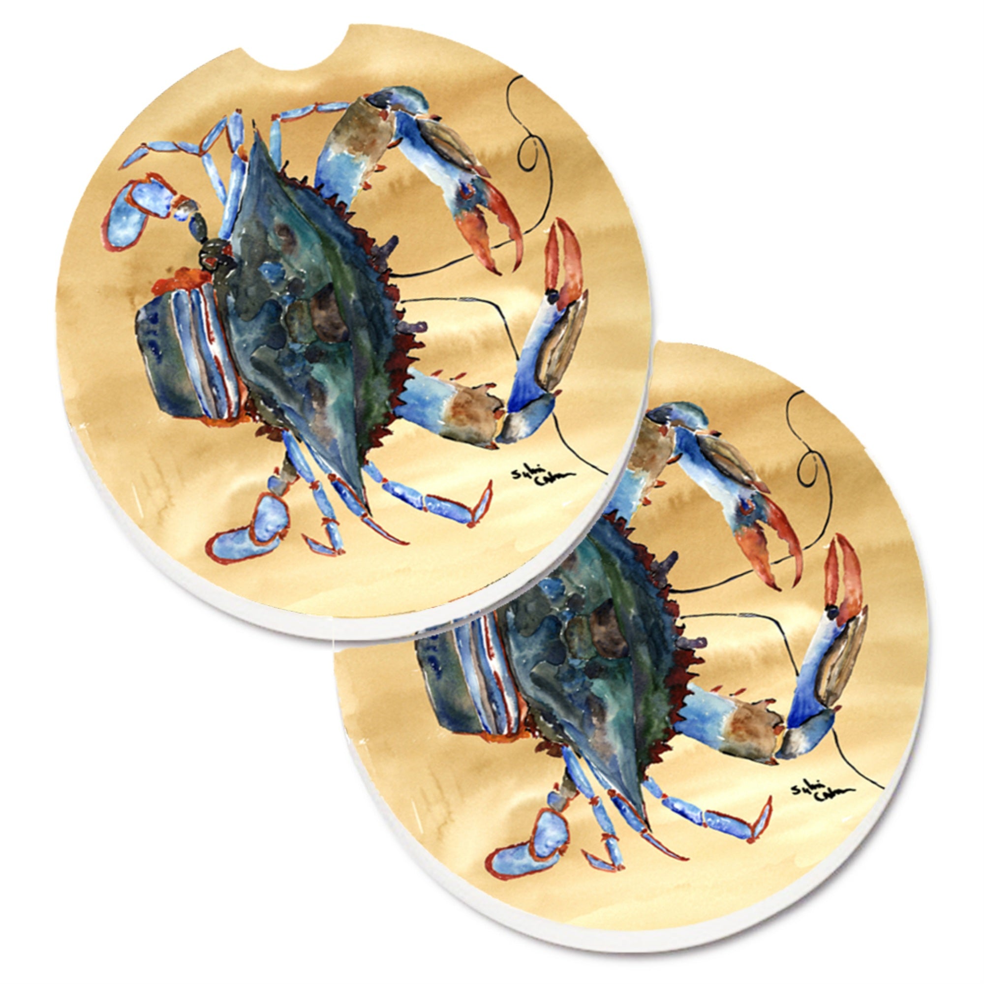 'Caroline'S Treasures Crab Set Of 2 Cup Holder Car Coasters 8156Carc, 2.56, Multicolor''