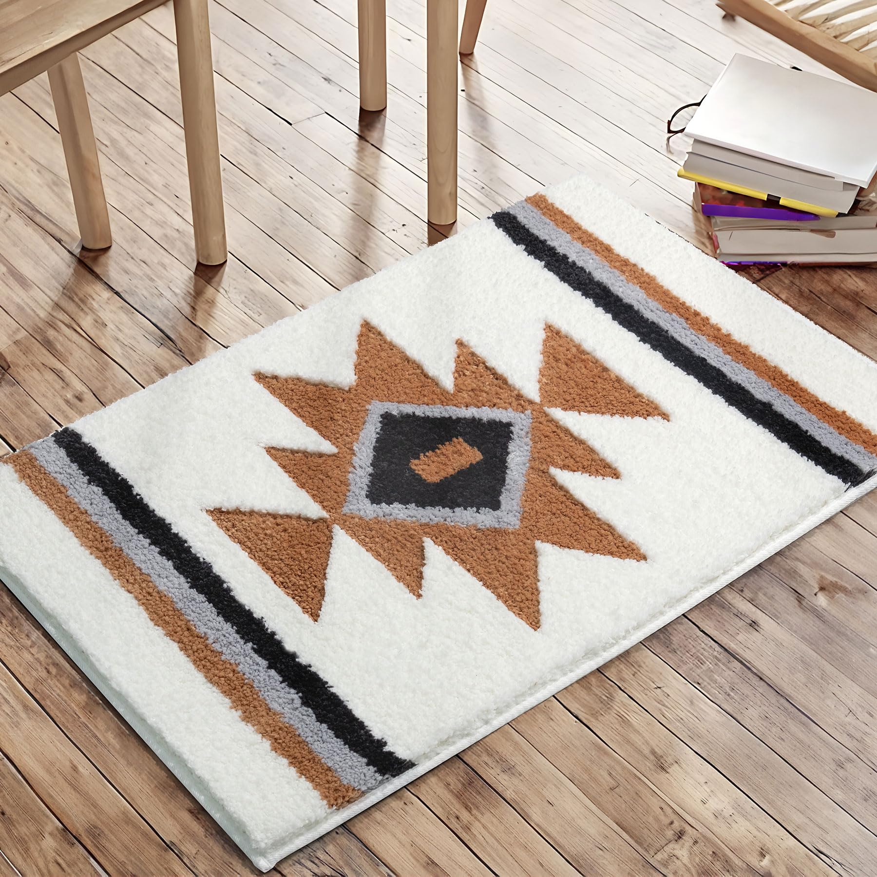 Tanvill Bathroom Rugs White Boho Bath Mat Non Slip, Soft Absorbent Microfiber Washable Bath Rug Floor Mat For Bathroom Shower Tu