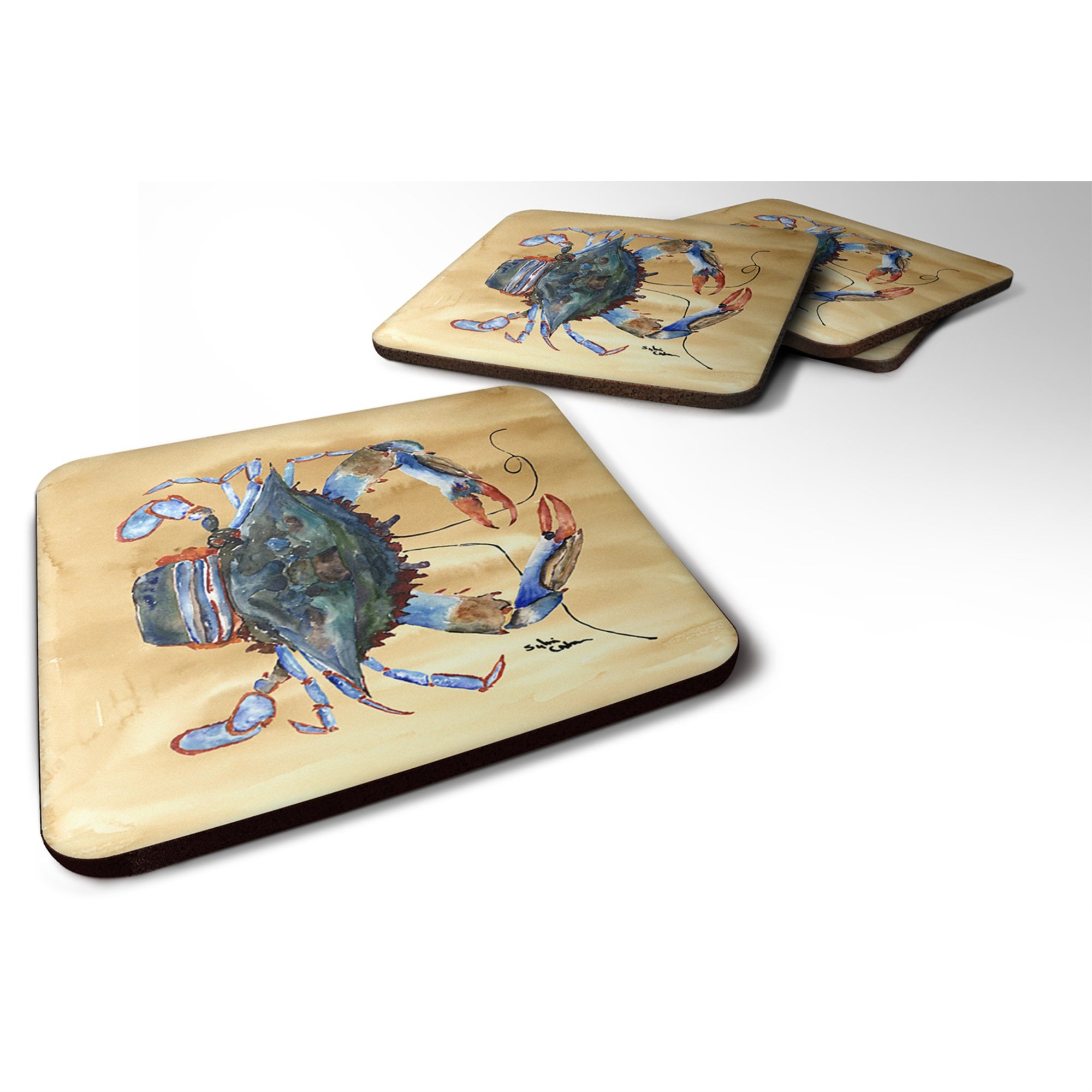 'Caroline'S Treasures 8156Fc Crab Foam Coasters (Set Of 4), 3.5'''' H X 3.5'''' W, Multicolor''