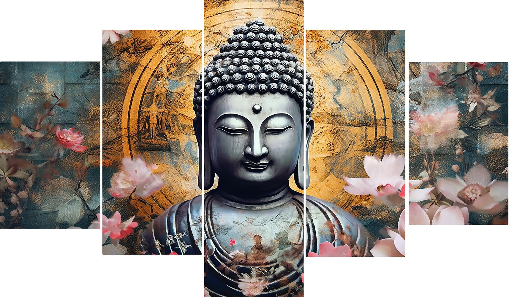 Scpmarts Buddha Painting For Wall Decoration Living Room With Frame Home Dcor Gift Office Hotel Large Size Set Of 5 (45Cm X 76Cm