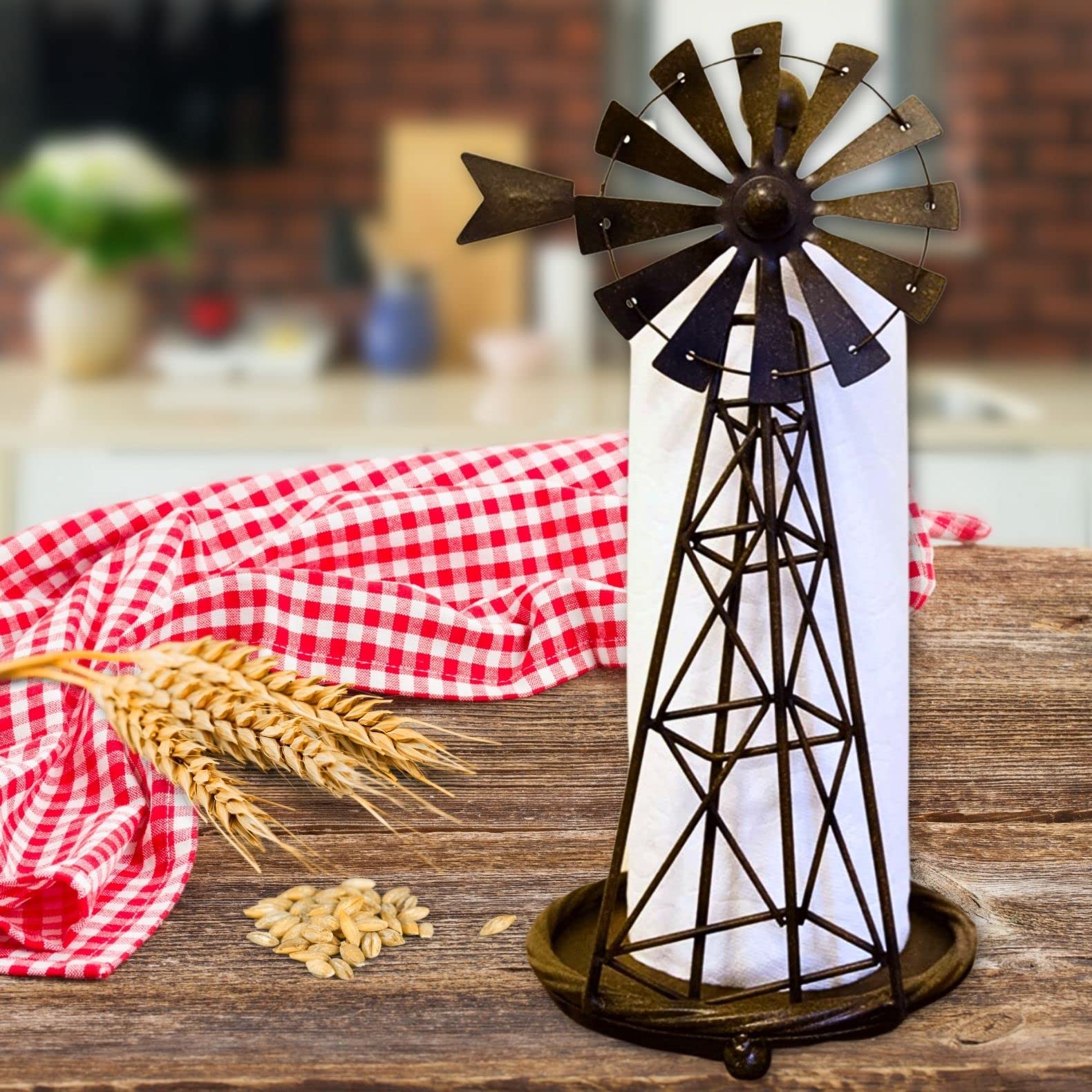 Windmill Metal Paper Towel Holder Rustic Country Farmhouse Style (No Assembly Needed, Ready To Use)