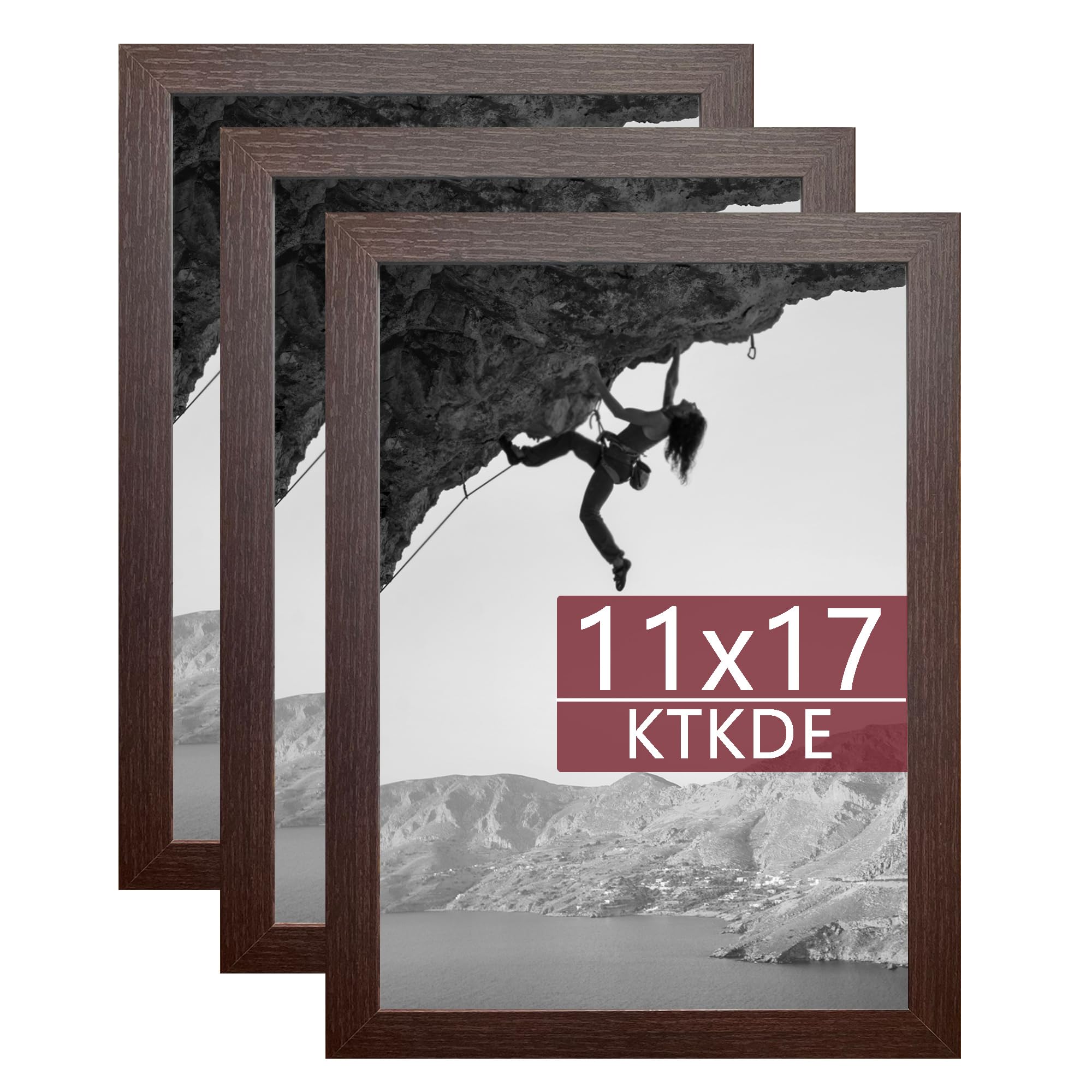 KTKDE 11x17 Picture Frame Wooden 3 Pack, Shatter Resistant Glass, Rectangle Photo Frame for Photos,Studio Gallery Wall Hanging P