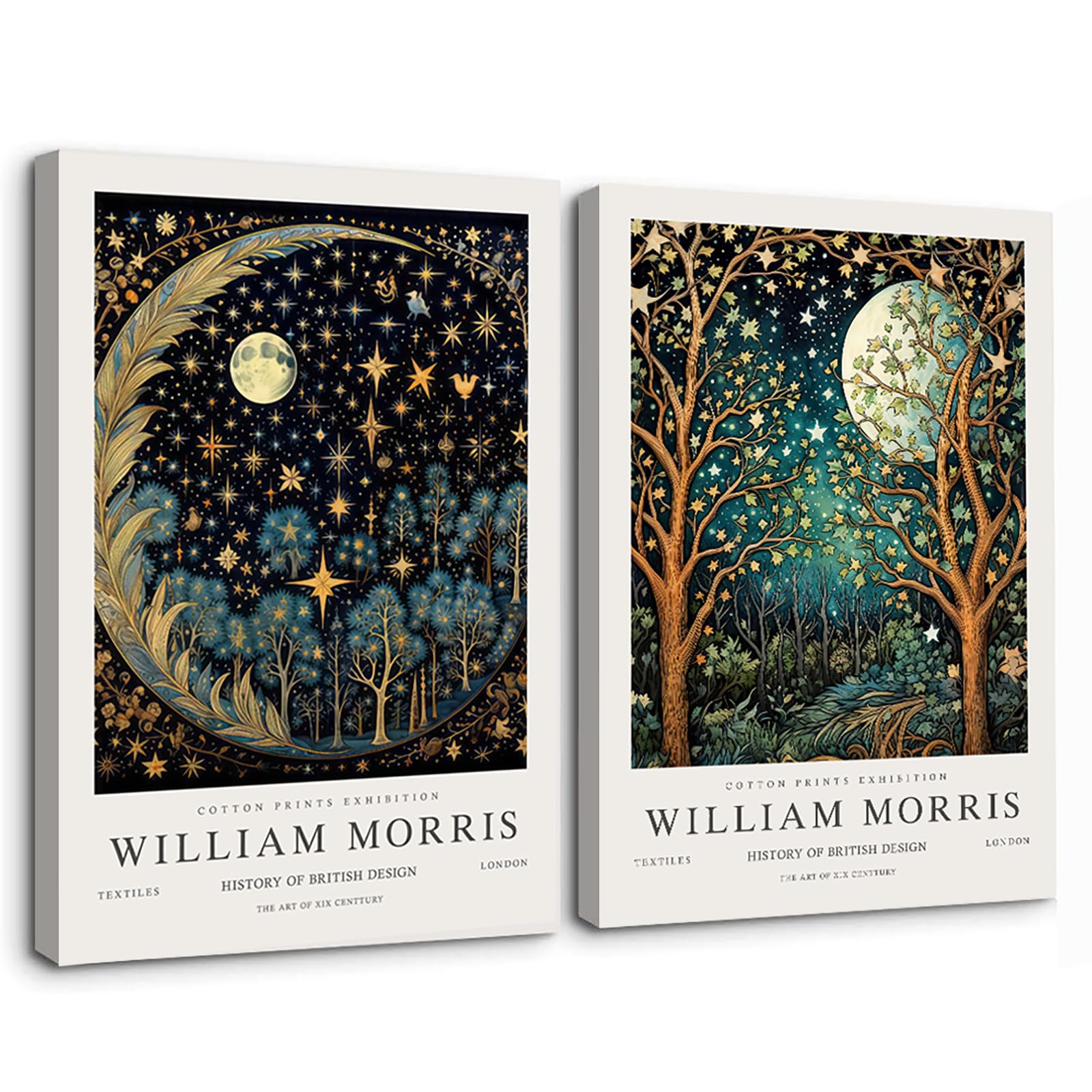William Morris Canvas Wall Art Set Of 2 William Morris Pictures Moon & Stars Posters Prints Painting Art Botanical Art Wall Deco
