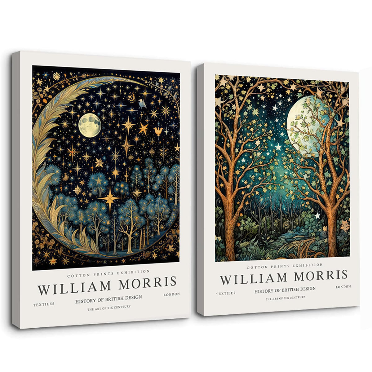 William Morris Canvas Wall Art Set Of 2 William Morris Pictures Moon & Stars Posters Prints Painting Art Botanical Art Wall Deco
