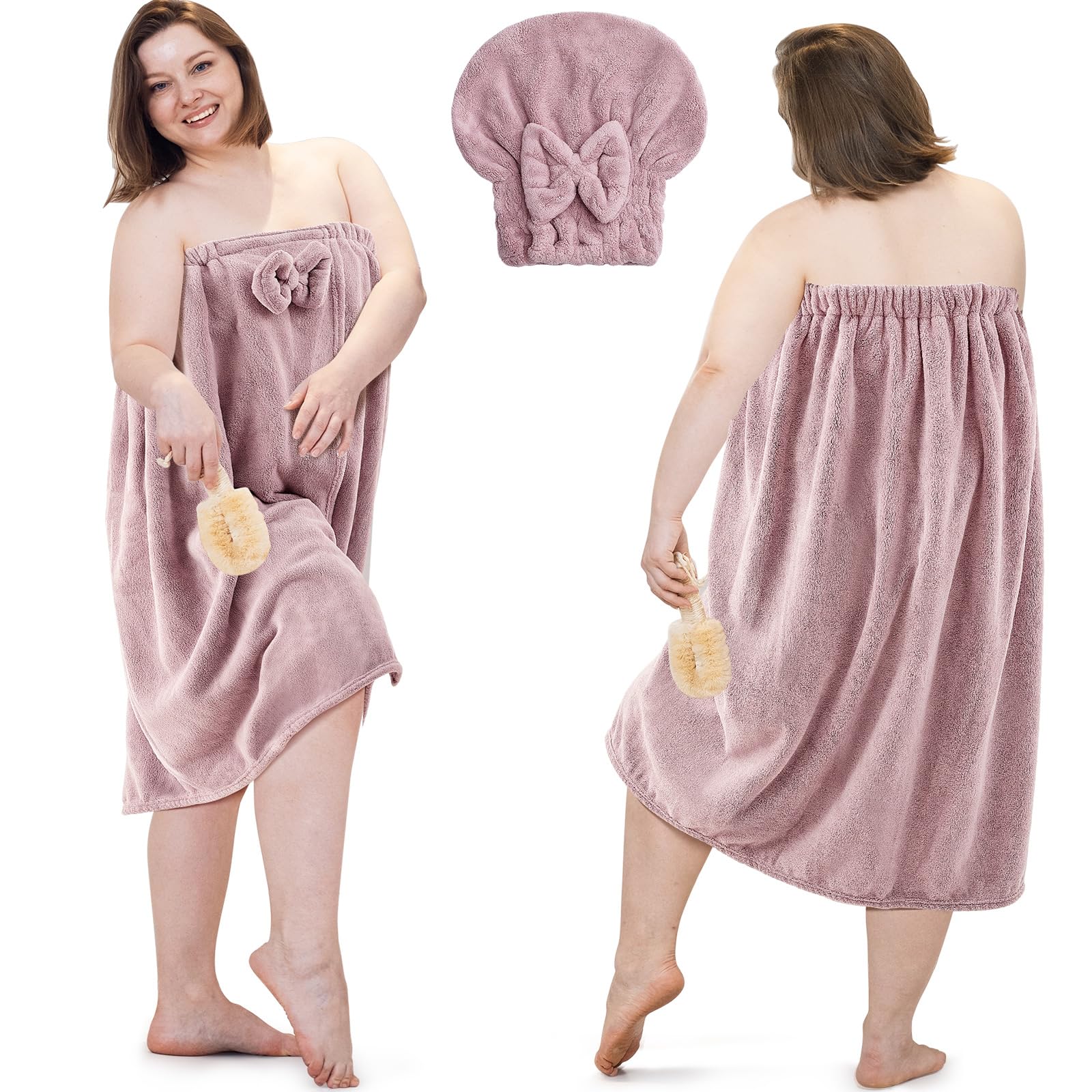 Xtinmee 2 Sets Plus Size Womens Wrap Towel With Hair Towel Bath Towel Wrap Shower Dress Towel Spa Wraps For Women'S Bathrobe (Lo