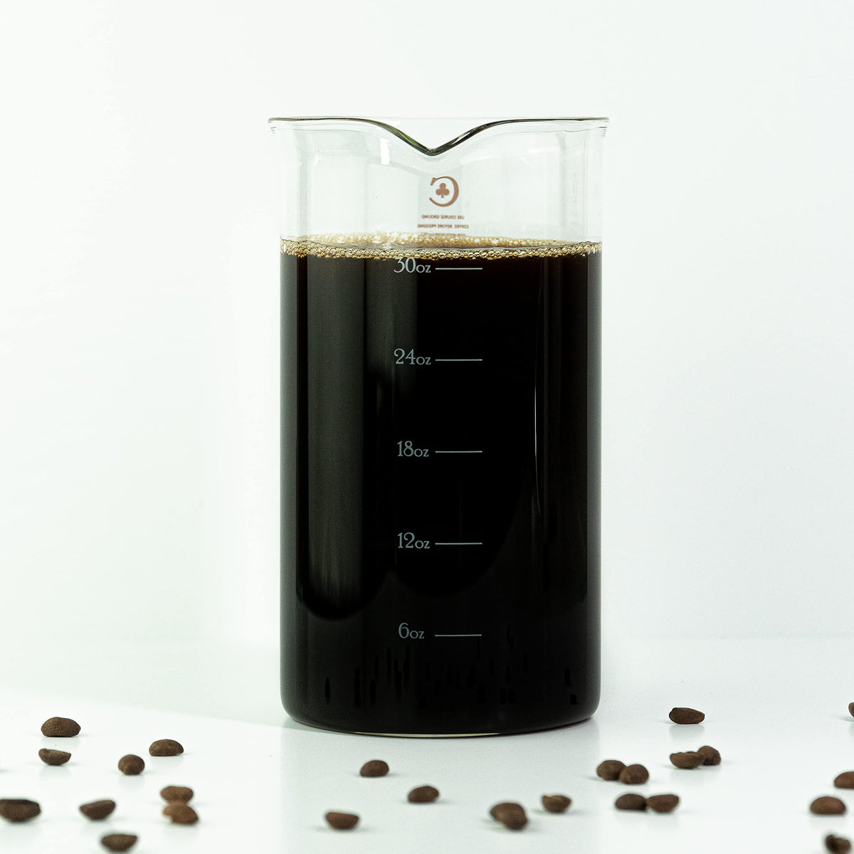 French Press Replacement Glass By Cafe Crush Club - Fire Hardened Borosilicate Beaker - 34 Ounce 1 Liter Size With White Measure