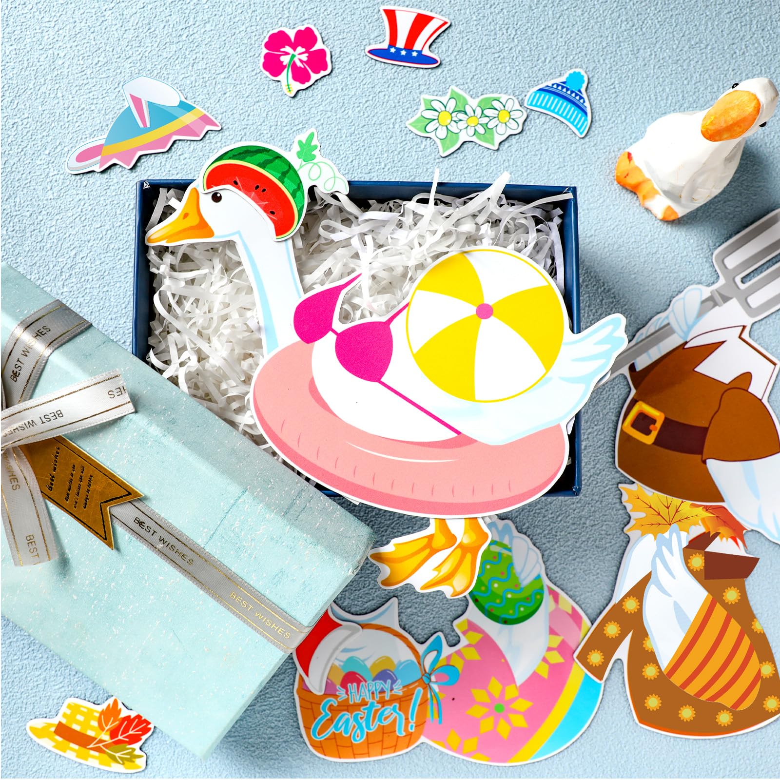 Fabbay 25 Pcs Festive Goose Costume Magnets Decoration Funny Holiday Magnetic Stickers Goose Magnet with 12 Sets Holiday Costume
