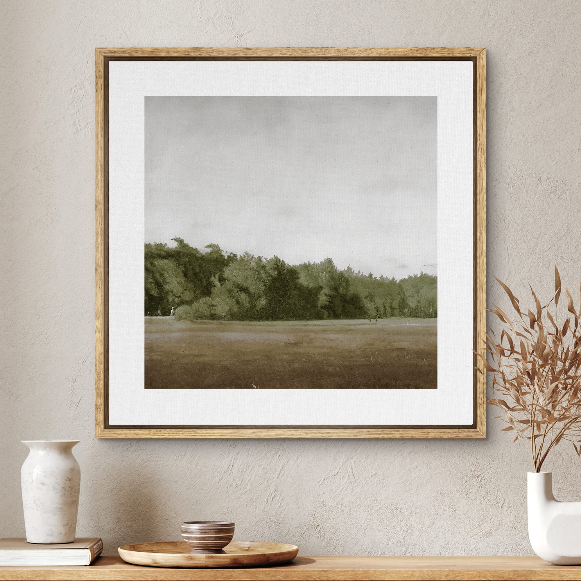 Signwin Framed Canvas Print Wall Art Green Mountain Hill Forest Landscape View Nature Wilderness Illustrations Fine Art Farmhous