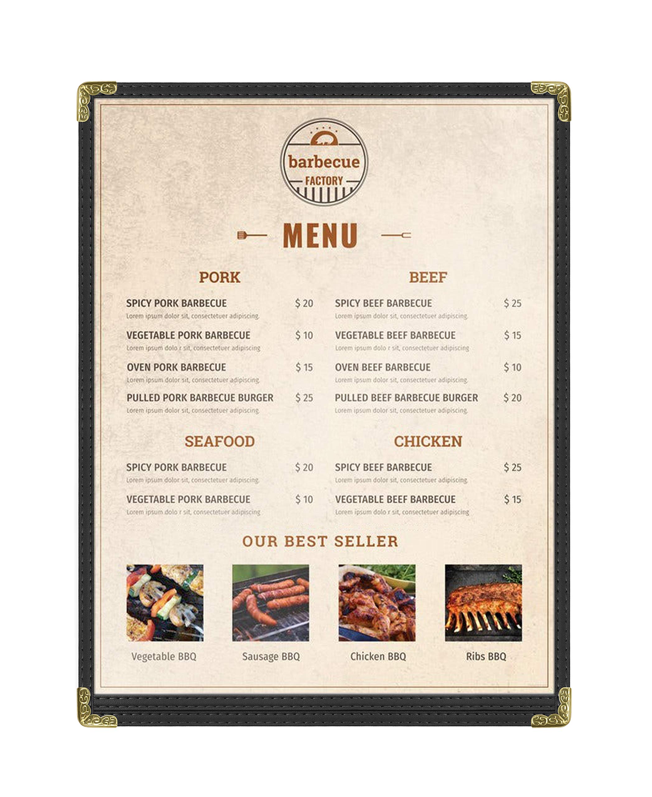 Goodsmart Cafe Style Menu Cover, Double Stitched Edge, Crystal Clear Vinyl, 25 Pack (Black, 1 Page / 2 Views - 8.5'' X 11'')