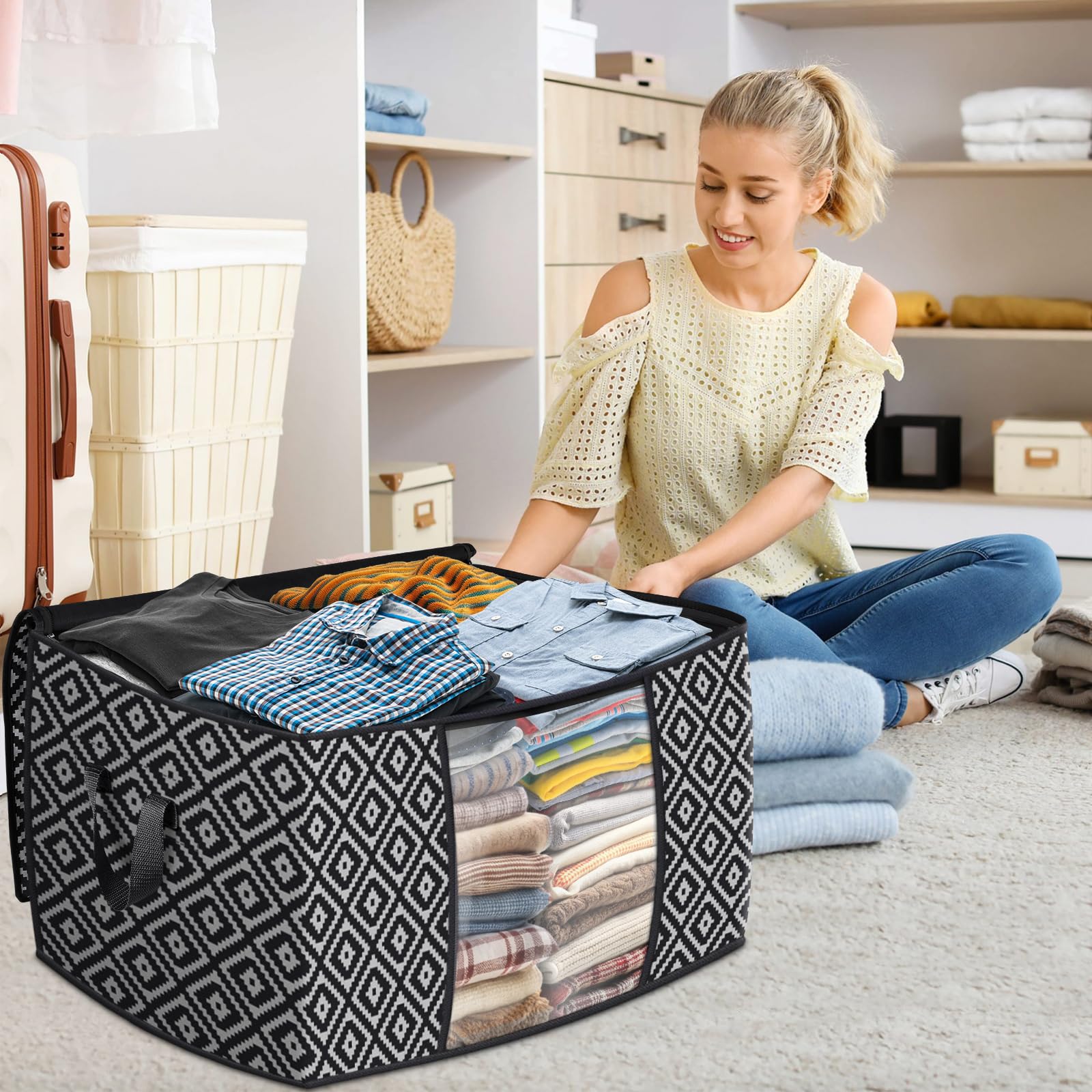 StorageTastic Direct 100L, 3 Pack, Storage Containers, Large Clothes Storage Bins Foldable Organization and Storage Bags with Re