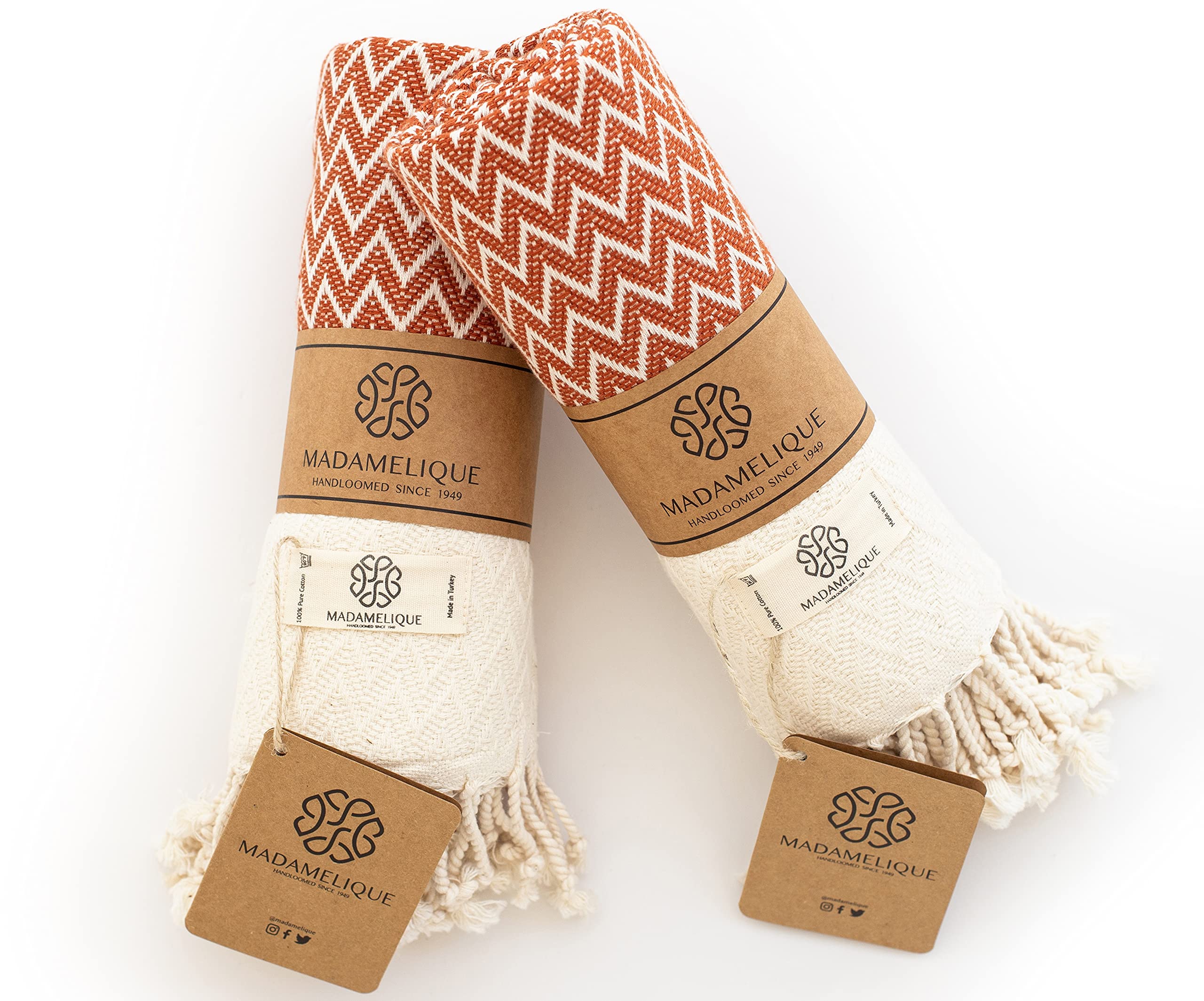 Madamelique Exclusive Hand Towels Set Of 2-18 X 40 Inches - Decorative Bathroom Peshtemal Towel For Hand, Face, Hair, Yoga, Tea,