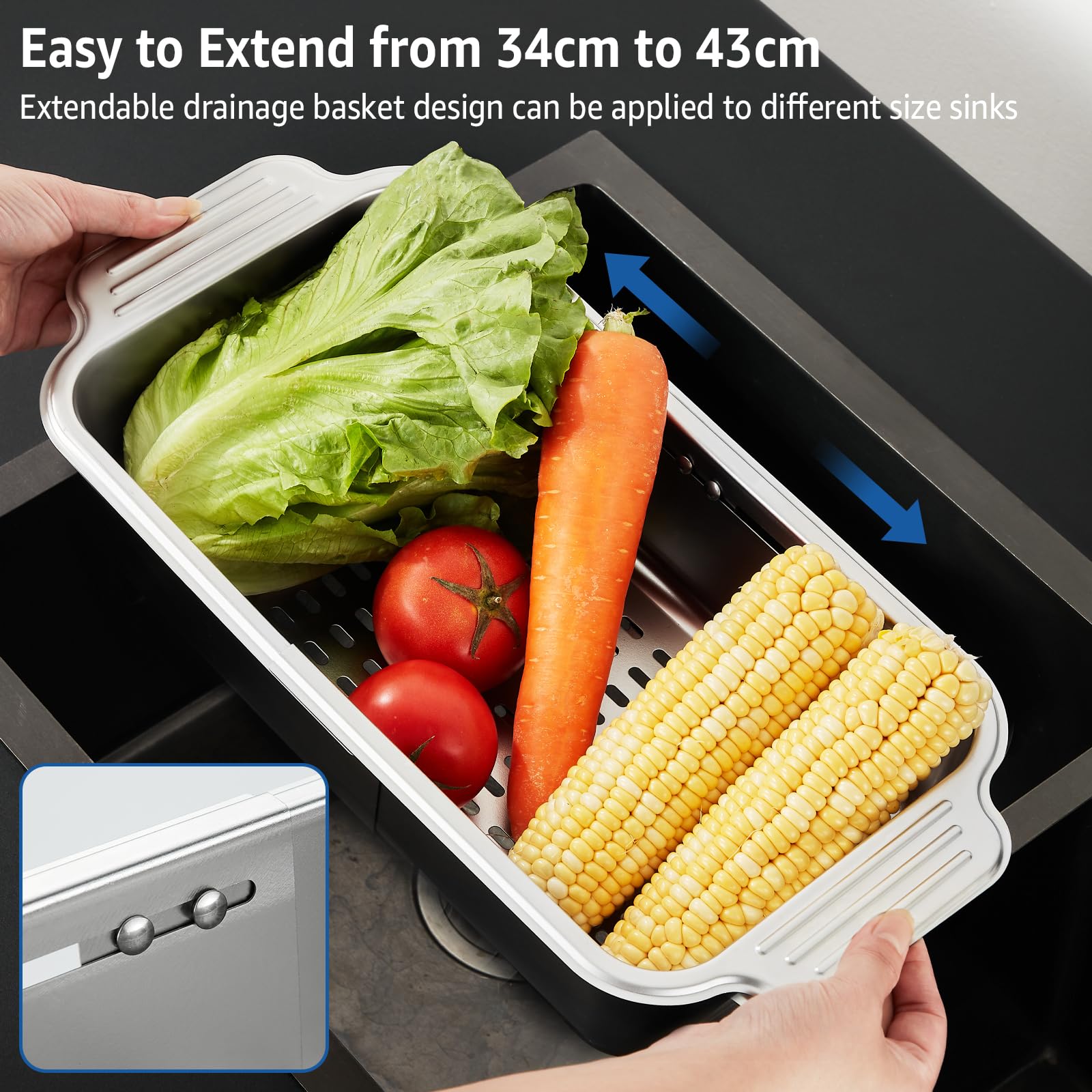 4 In 1 Collapsible Sink Colander For Kitchen Sink Food Grade 304 Stainless Steel Over The Sink Strainer Extend Kitchen Sink Drai